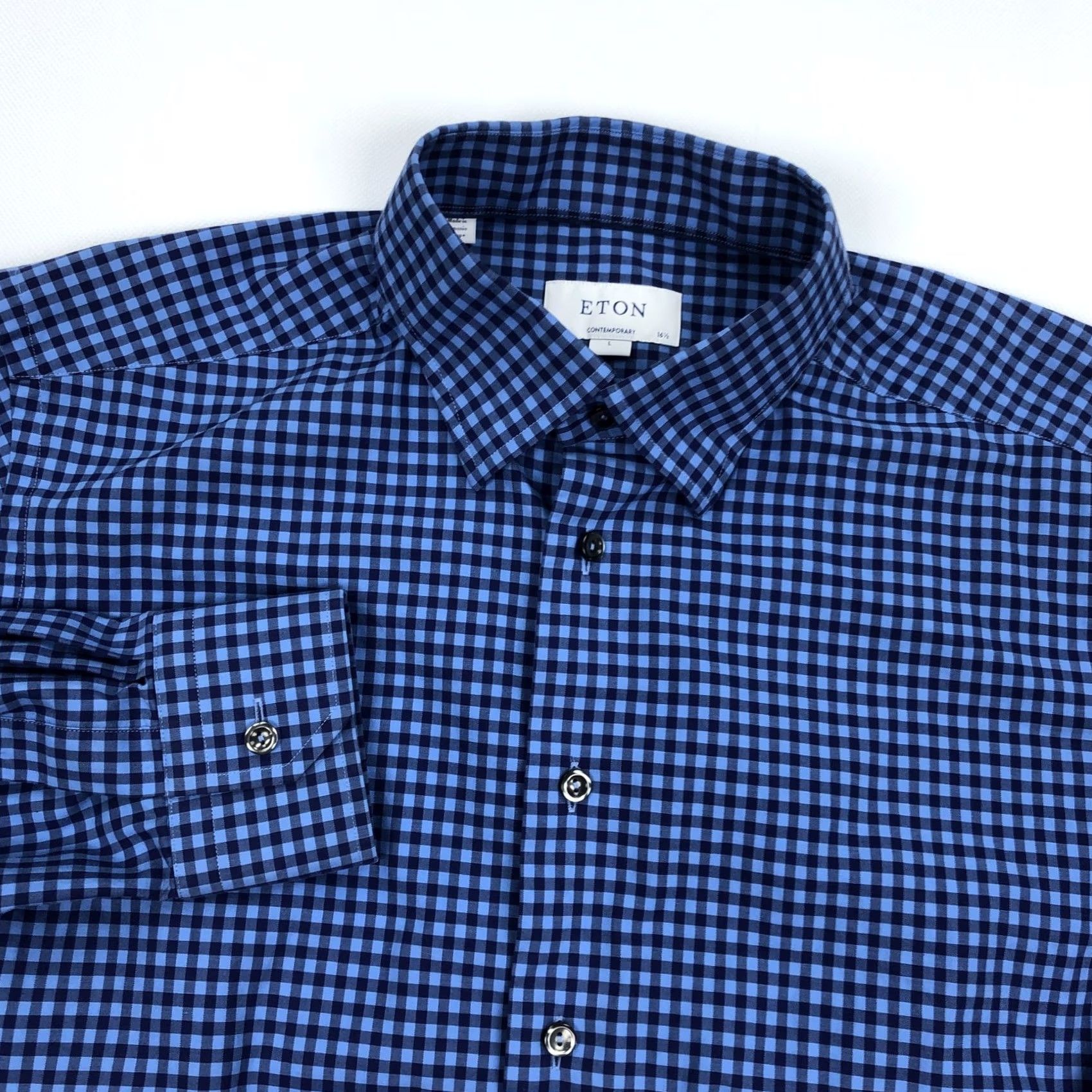 Eton Eton Shirt Gingham Button-Up Men's L 16.5 Blue Casual Contemporary Size US L / EU 52-54 / 3 - 2 Thumbnail