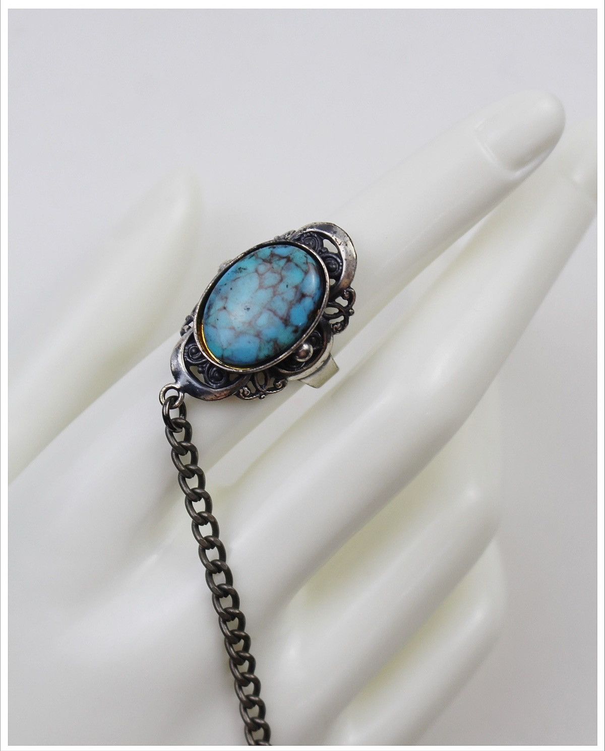 Vintage 2000S JAPANESE MADE BOHO TURQUOISE HAND CUFF & RING Size ONE SIZE - 5 Thumbnail