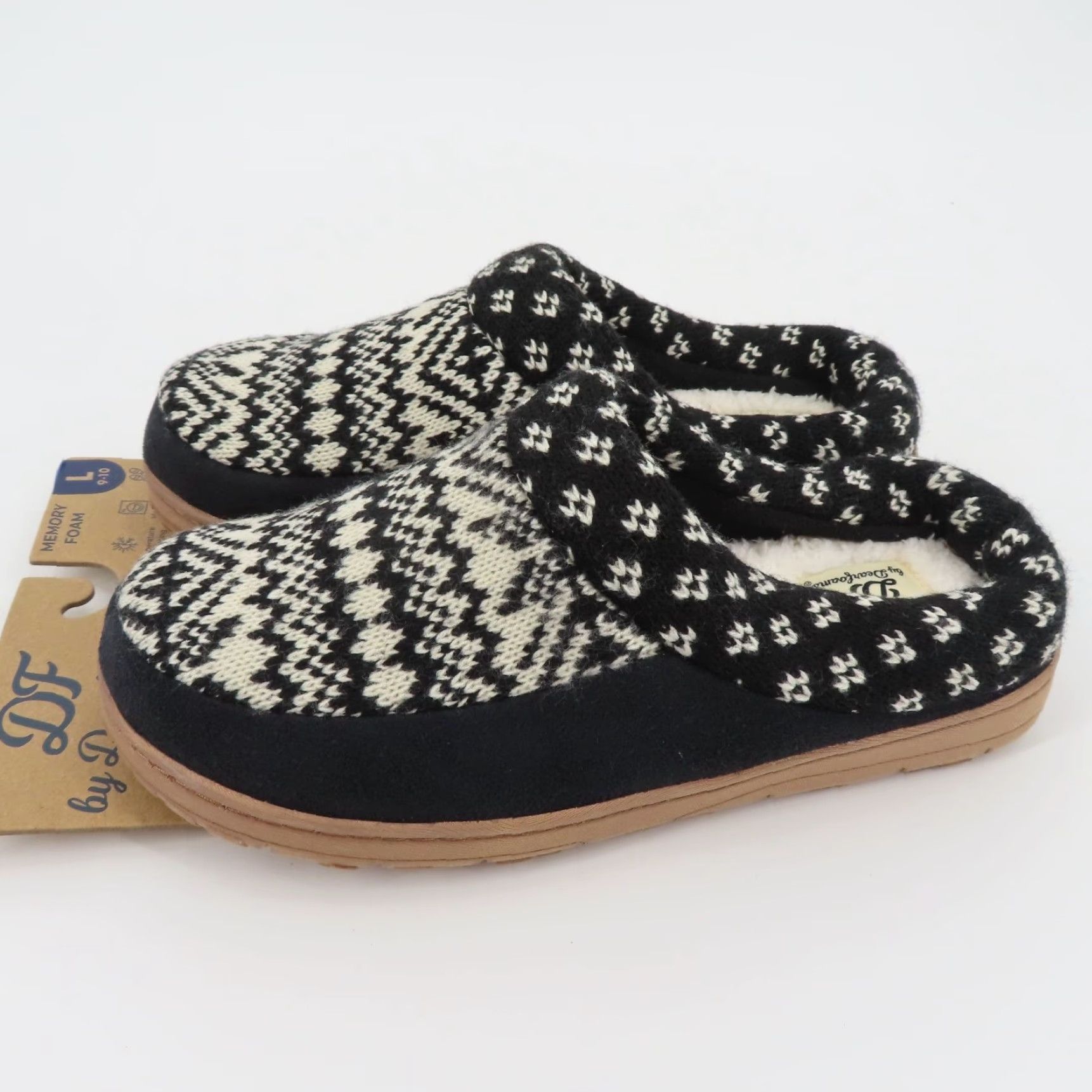 Vintage Dearfoams Slipper Women 9-10 Black Knit Memory Foam Slip-On Indoor Outdoor NEW Size ONE SIZE - 4 Thumbnail