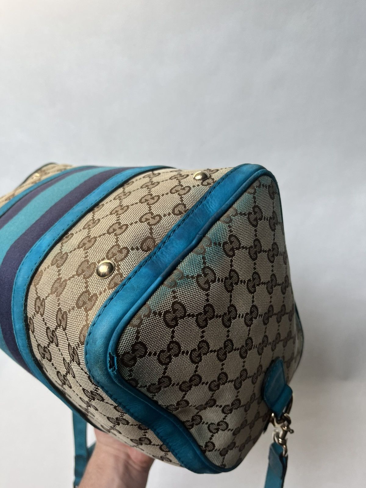 Gucci Vintage Gucci Web Boston GG canvas stripe shoulder handbag Size ONE SIZE - 18 Thumbnail