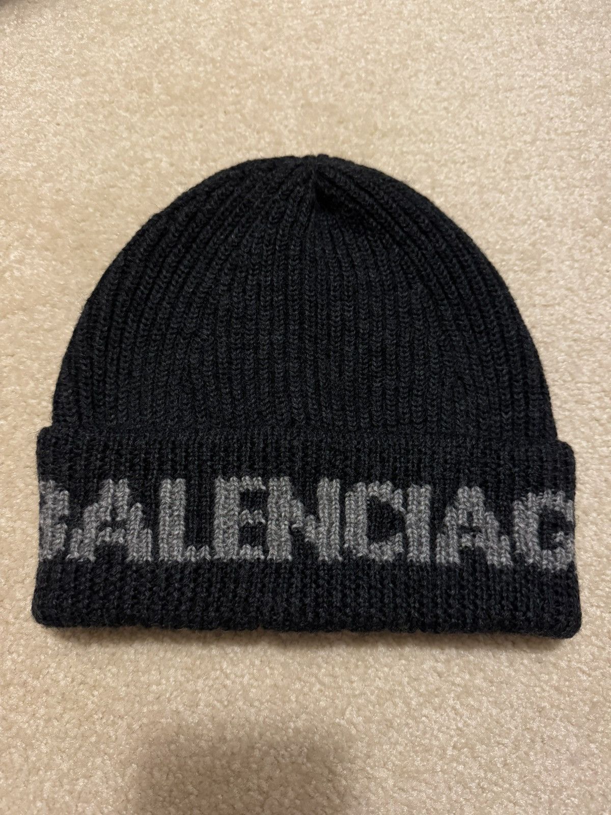 image of Balenciaga Logo Beanie in Grey, Men's