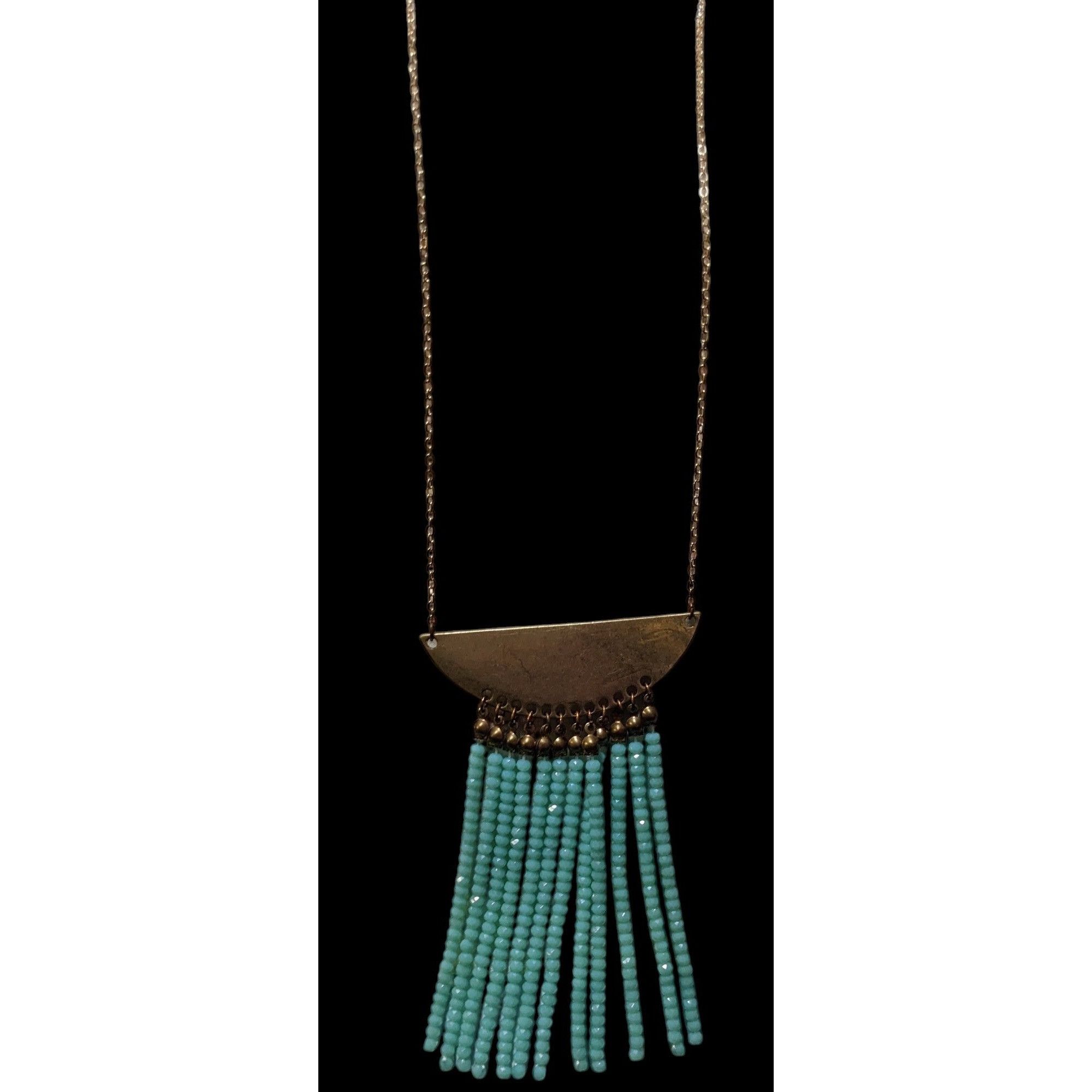 Other Jane Marie Gold Tone Blue Glass Pendant Fringe Necklace Size ONE SIZE - 2 Thumbnail