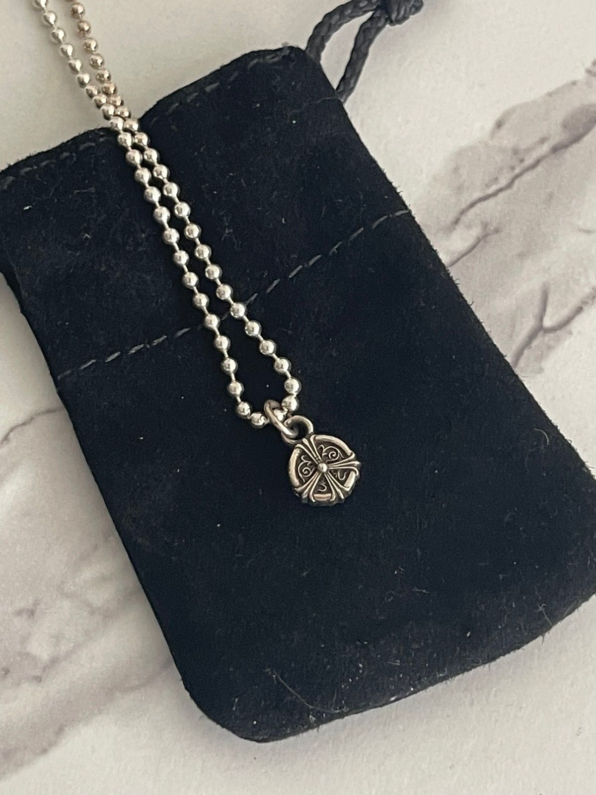 Pre-owned Chrome Hearts Peace Pendant Charm + Ball Chain Necklace In Silver
