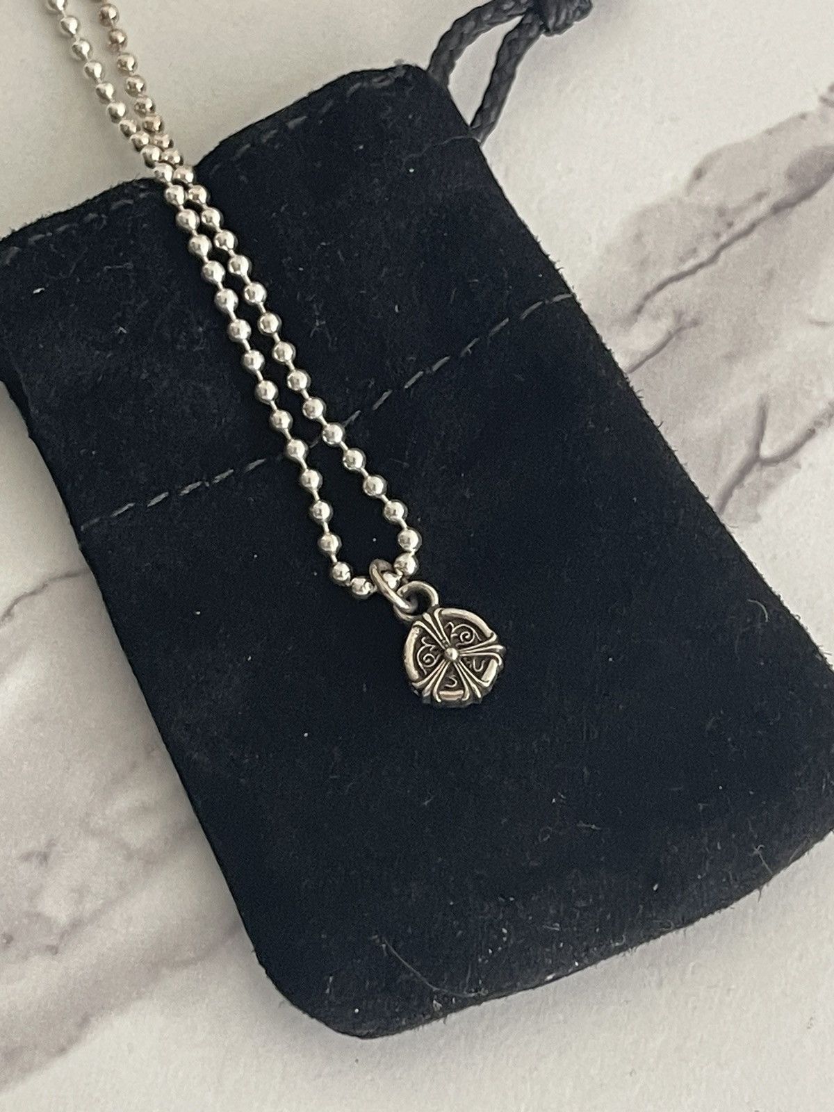 Pre-owned Chrome Hearts Peace Pendant Charm + Ball Chain Necklace 