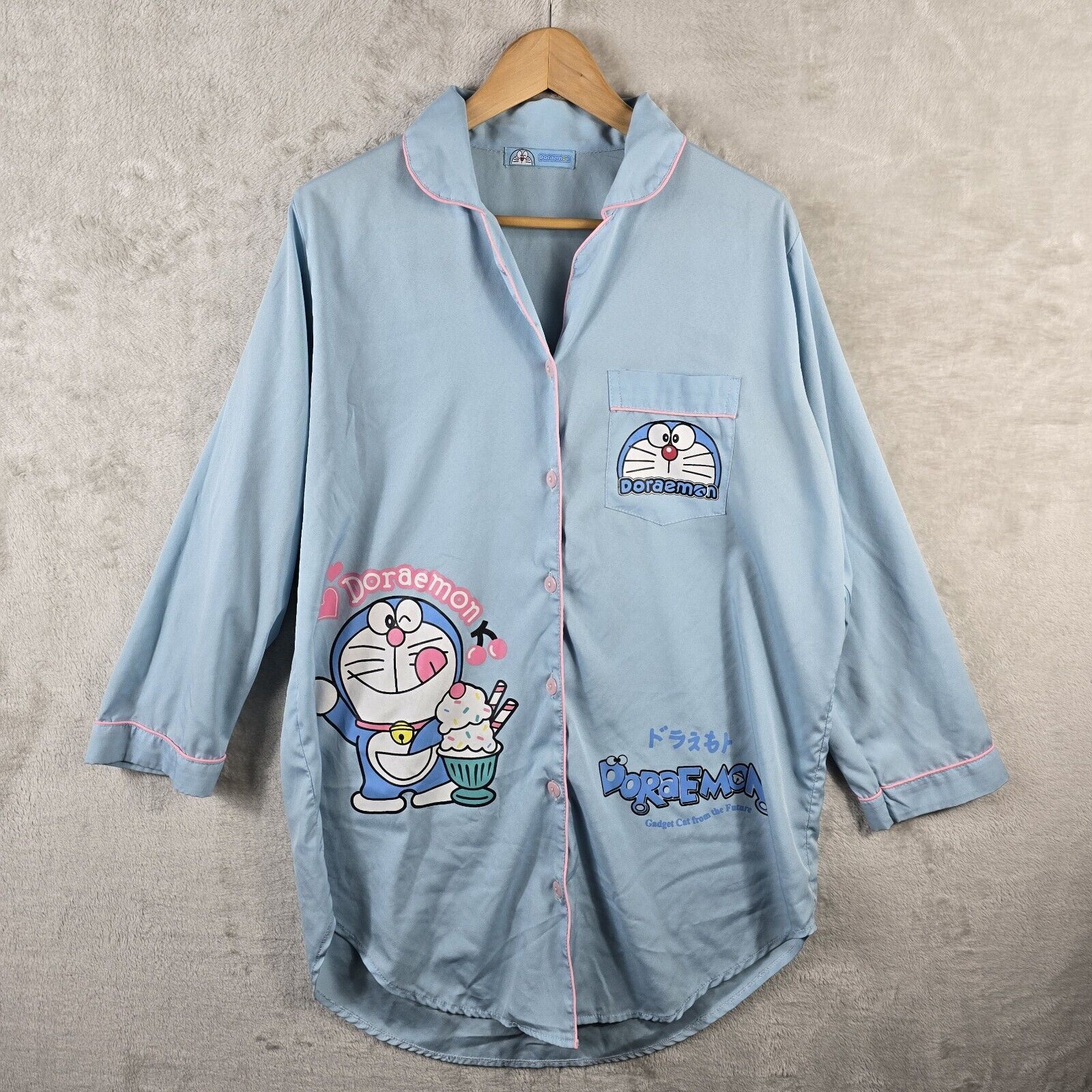 Other Doraemon Manga Anime Robotic Cat Shirt Sleep Wear Button Dwn Size ONE SIZE - 2 Thumbnail