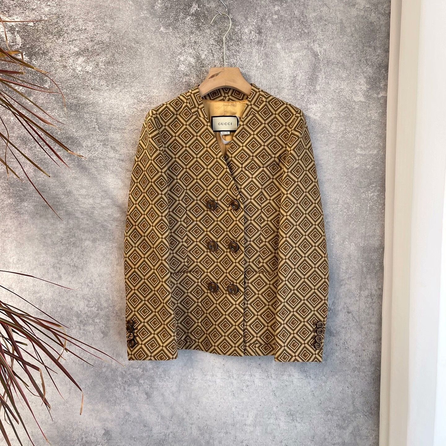 Gucci Gucci Brown G-Pattern Double-Breasted Suit Jacket Size US XXS / EU 40 - 1 Thumbnail