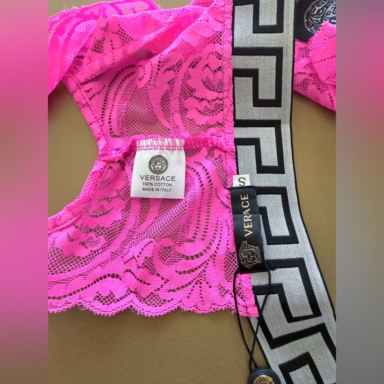 Versace Versace Fuchsia Lace Bra with Black Band size S Size ONE SIZE - 7 Thumbnail