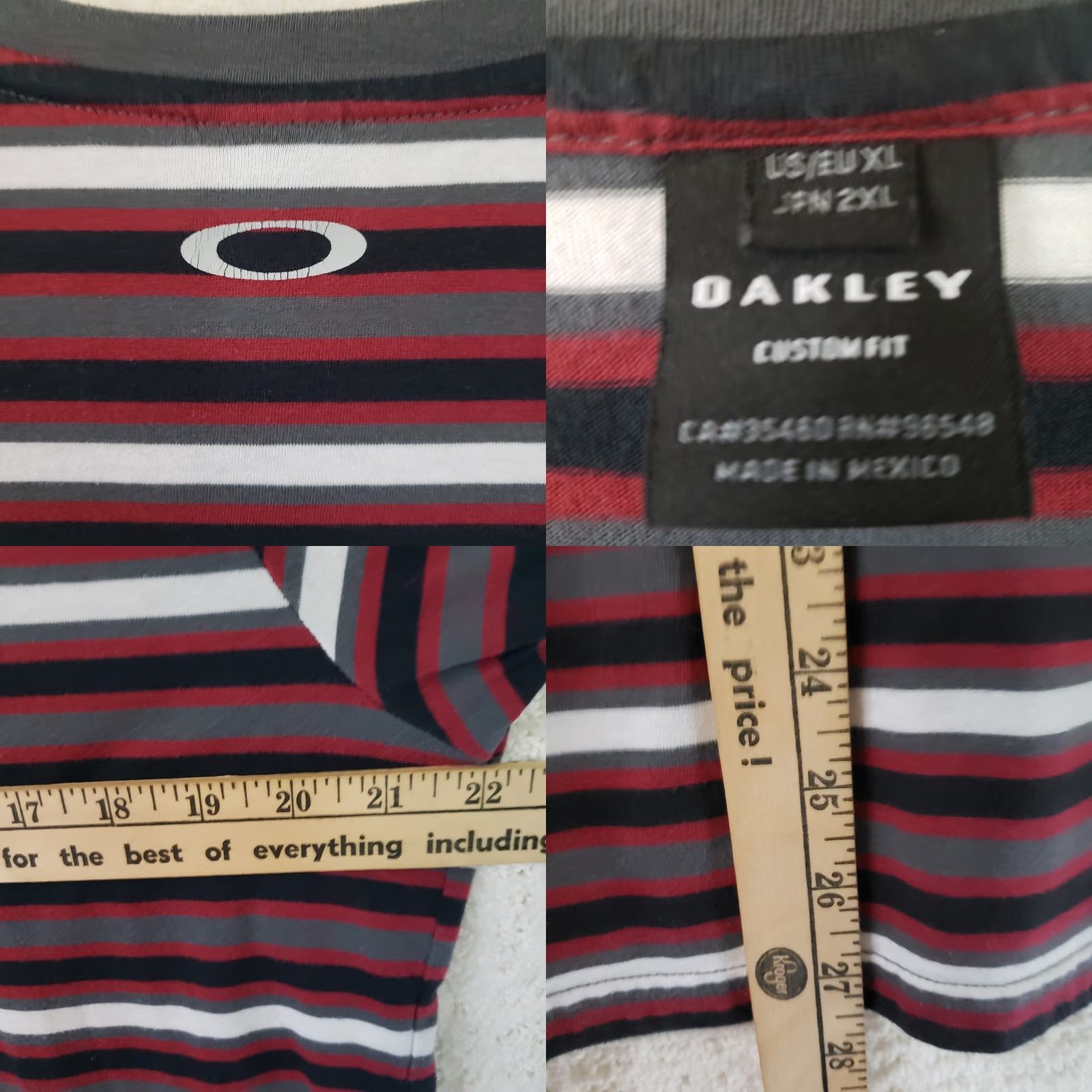 Oakley Oakley Mens XL T-Shirt Striped Crewneck Red, Black, White Multicolor Oakley Markings Summer Tee Men XL Size US XL / EU 56 / 4 - 9 Thumbnail