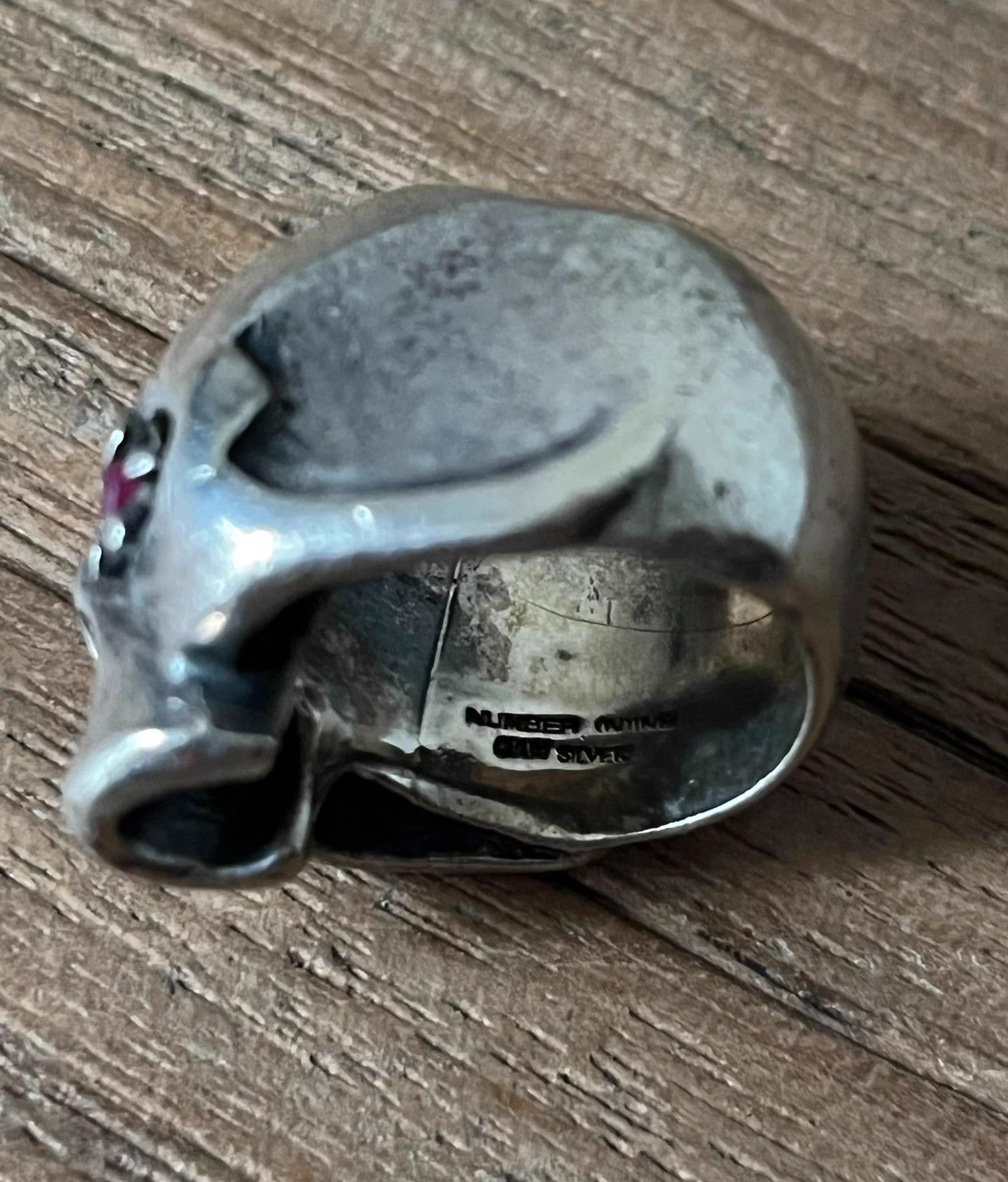 Number (N)ine Number Nine Skull Ring Gem Eyes Silver 17 Size ONE SIZE - 5 Thumbnail