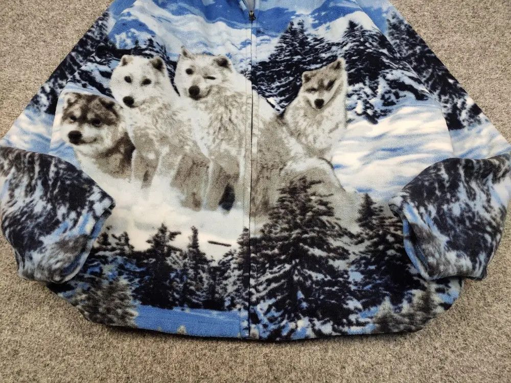 Japanese Brand Vintage 90's Fleece Zip Jacket Over Art Winter Wolf Hype Size US M / EU 48-50 / 2 - 3 Thumbnail