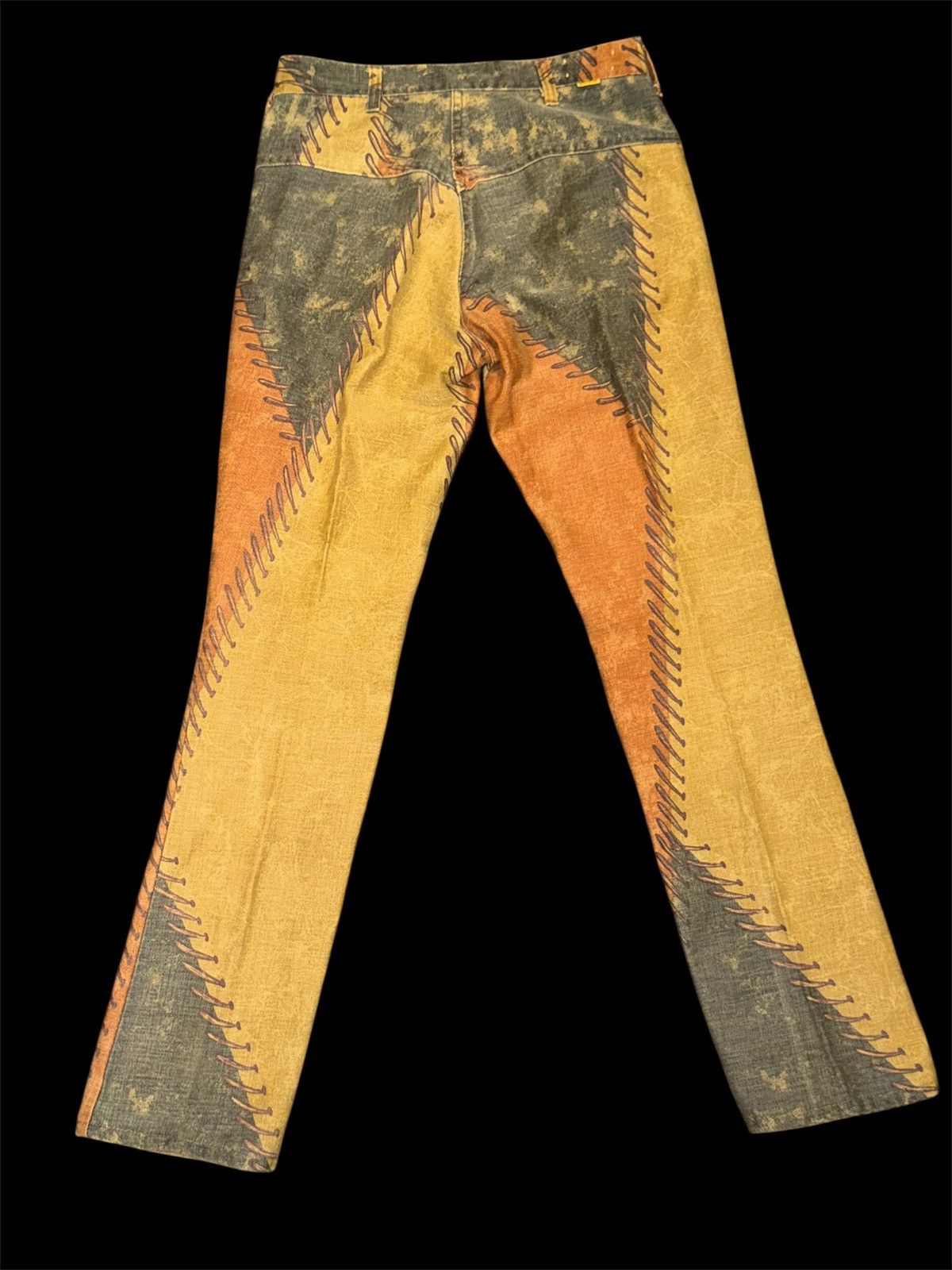 Other Vintage 70s Big Yank Patchwork Jeans Zig Zag Boho Rare Size 29" - 2 Thumbnail