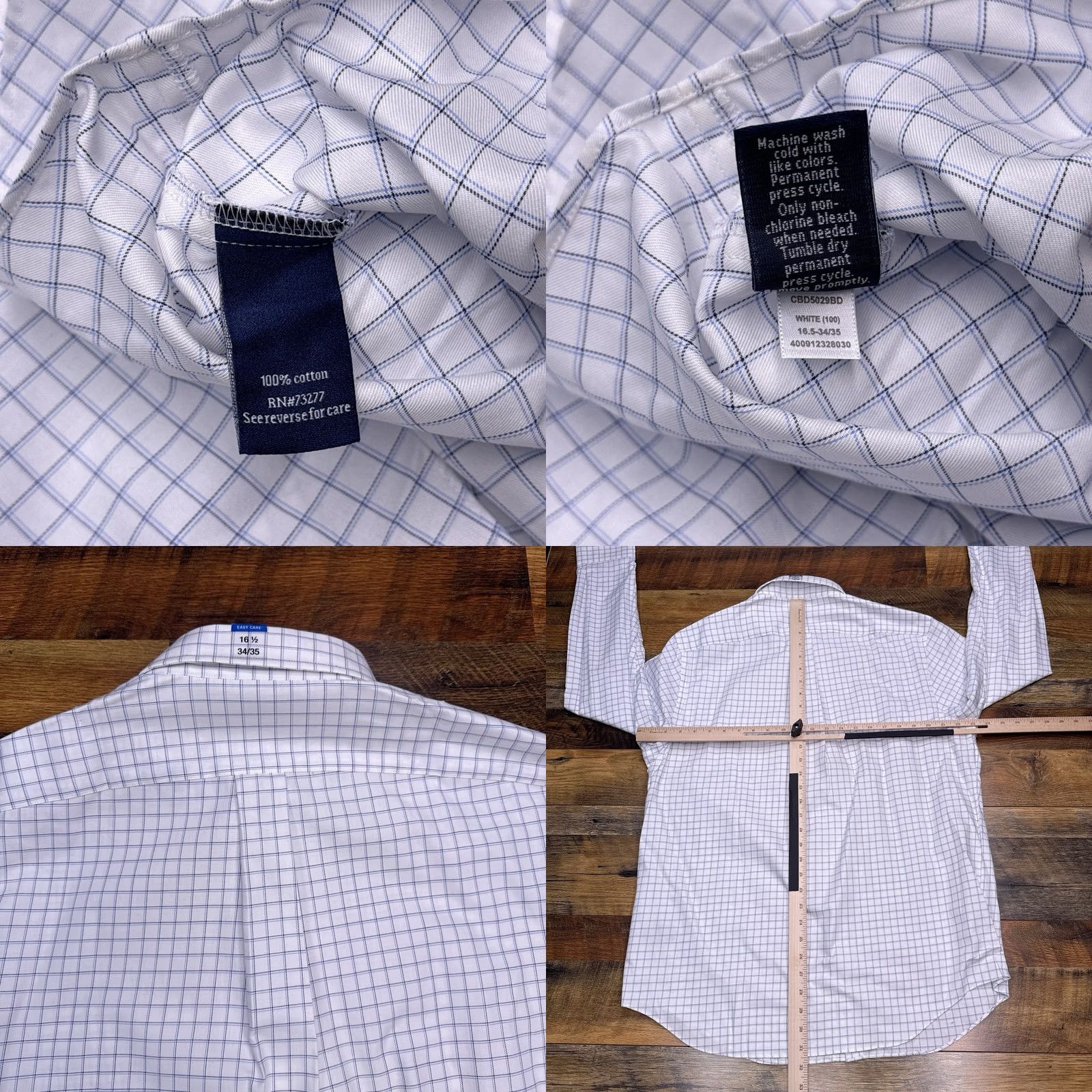 Croft & Barrow Croft & Barrow Shirt Mens 16.5 34/35 White Grid Check Button-Up Easy Care Regular Long Sleeve Classic Knit Cotton Casual Workwear Size US XL / EU 56 / 4 - 8 Thumbnail