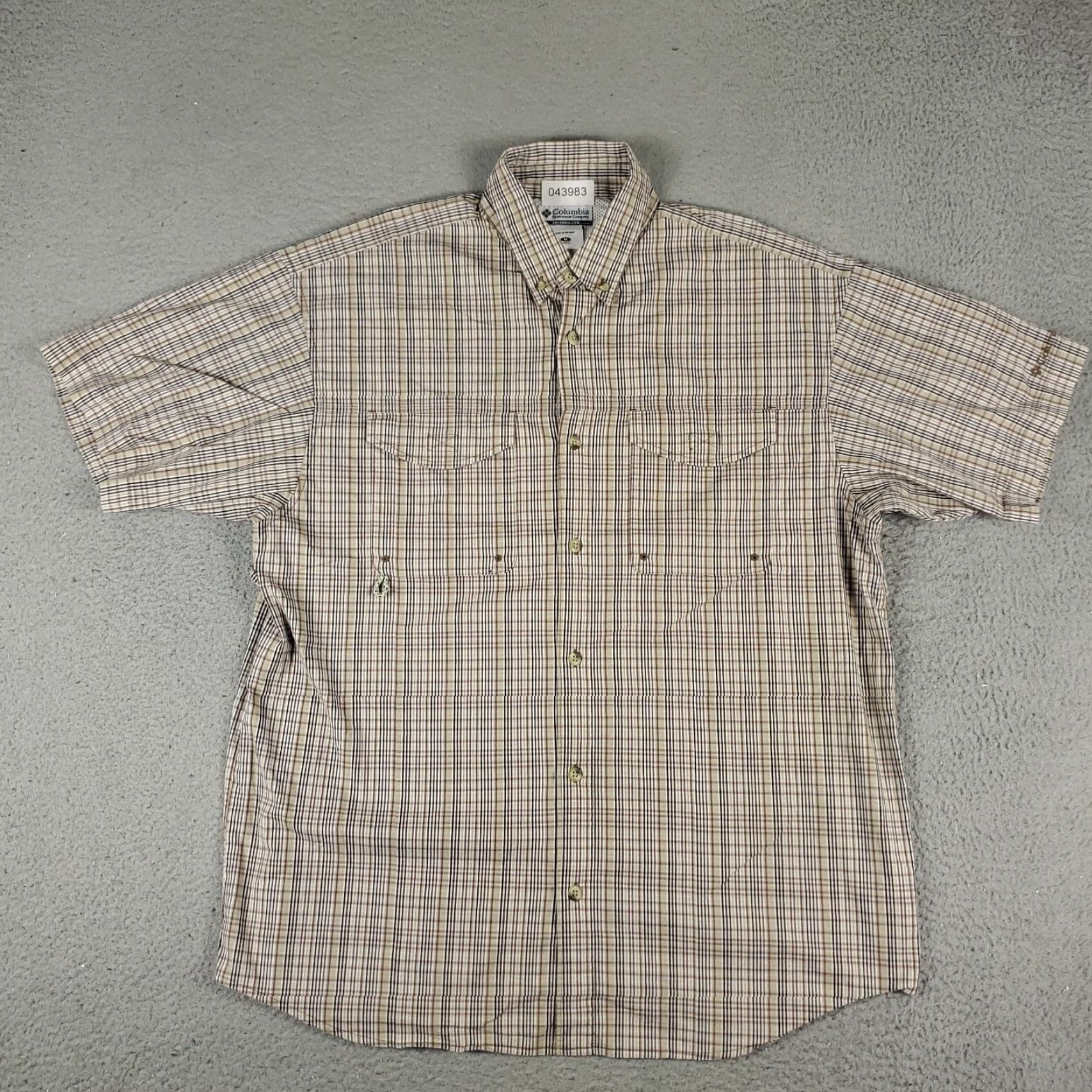 Vintage Columbia Shirt Mens Medium Beige Plaid Button-Up Short Sleeve Casual Wear 100% Cotton Blend Size US M / EU 48-50 / 2 - 2 Thumbnail