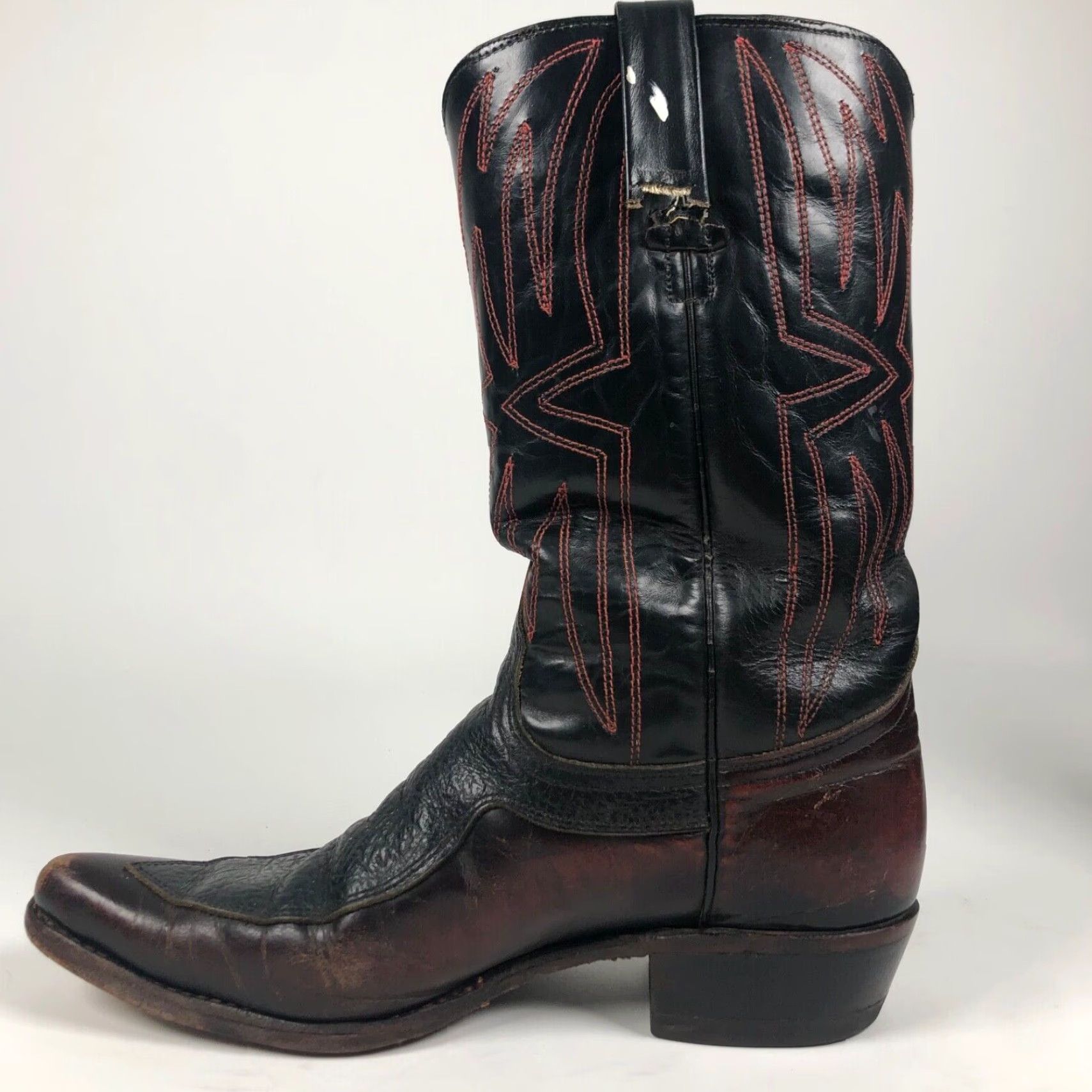 Durango VINTAGE Durango Boots Western Cowboy Mens 10.5 D Black Leather Mid-Calf Pointed Toe Pull On | Embroidered Logo | Boots | Durango | USA Made Size US 11 / EU 44 - 5 Thumbnail