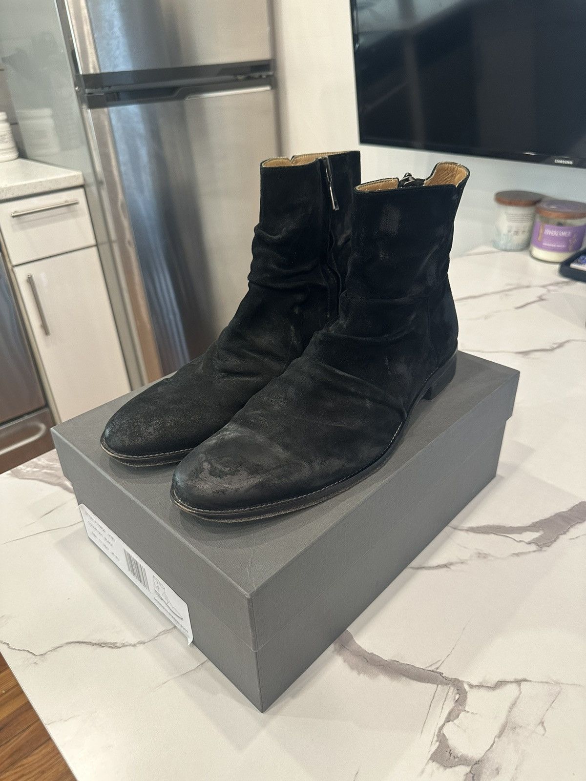 John Varvatos Black Suede Morrison Sharpei Boot Grailed