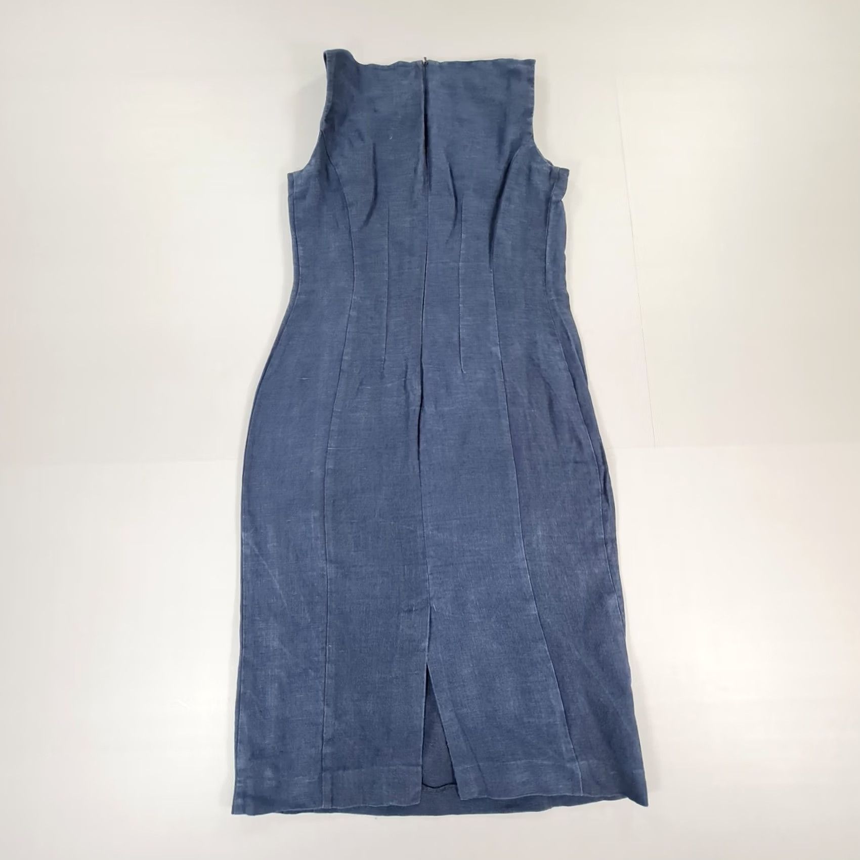 Jaeger Jaeger Navy Blue Knee Length Linen Dress 100% Linen Zip Sleeveless Square Neck Womens dress Summer Casual 10 UK Size L / US 10 / IT 46 - 6 Thumbnail