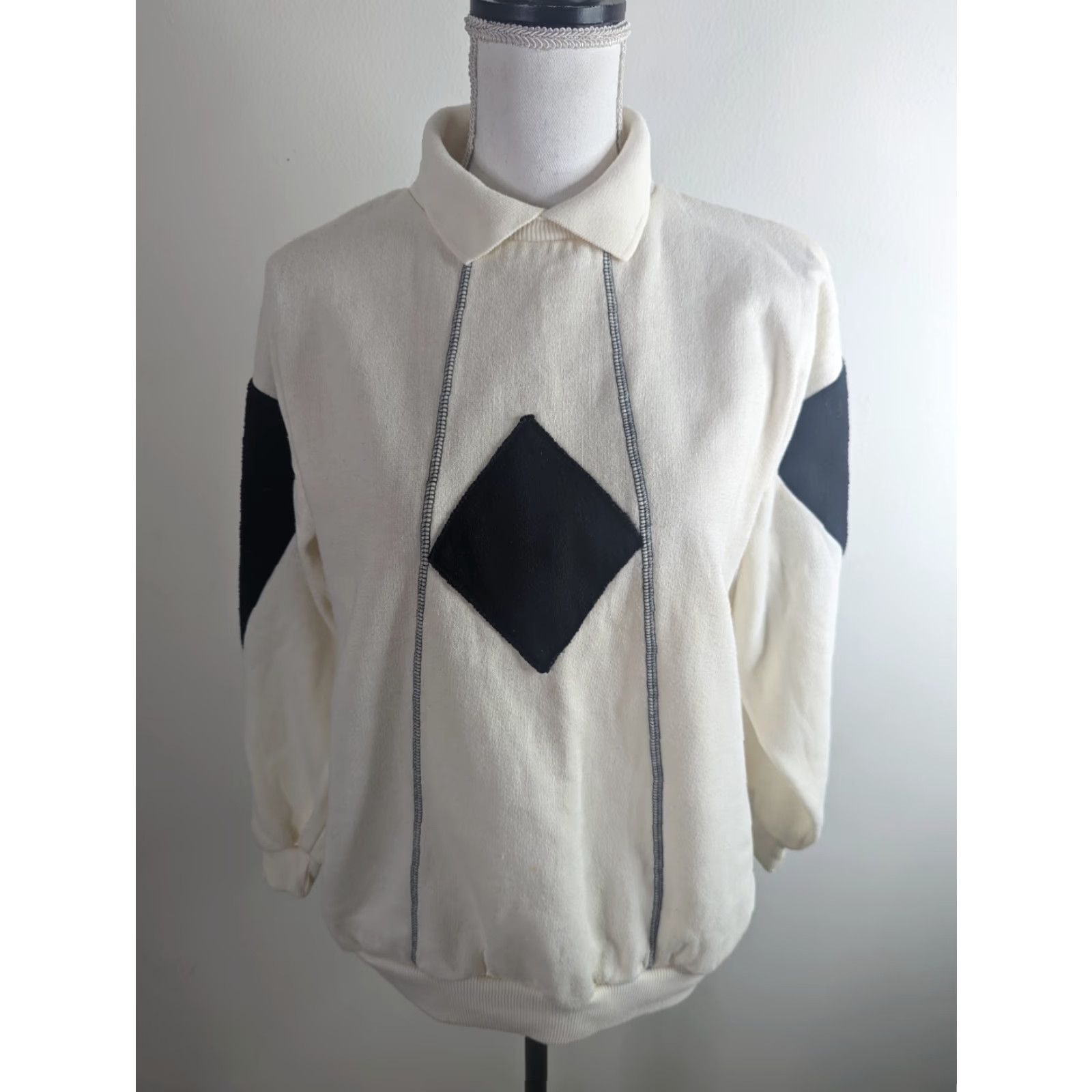 Vintage VINTAGE Gitano Sweater Shirt Collared Polo Sweatshirt Womens Sz S 80s/90s Ivory Geometric Knit Jumper 90s Theme Mens? Size S / US 4 / IT 40 - 2 Thumbnail