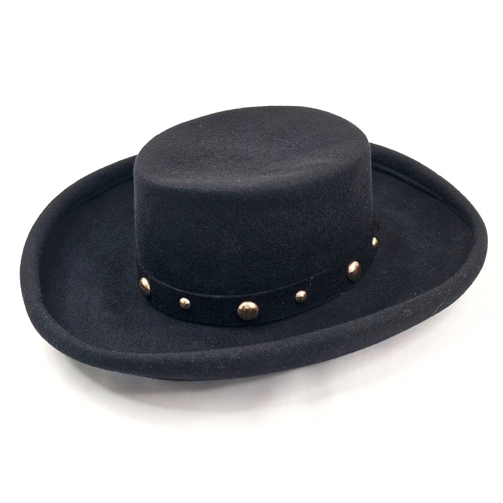 FELT VTG Bollman Wool Felt Hat 6 7/8 Wide Brim Fedora USA Western Brass Studs Mens Hat Size ONE SIZE - 5 Thumbnail