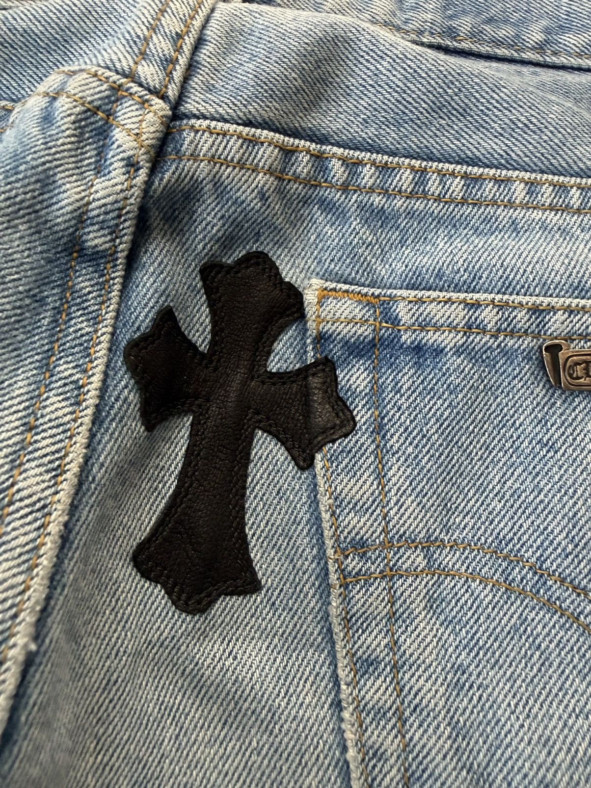 Chrome Hearts CHROME HEARTS CELEBRITY WEEKND 13 LEATHER CROSS LEVIS JEANS Size US 33 - 15 Thumbnail