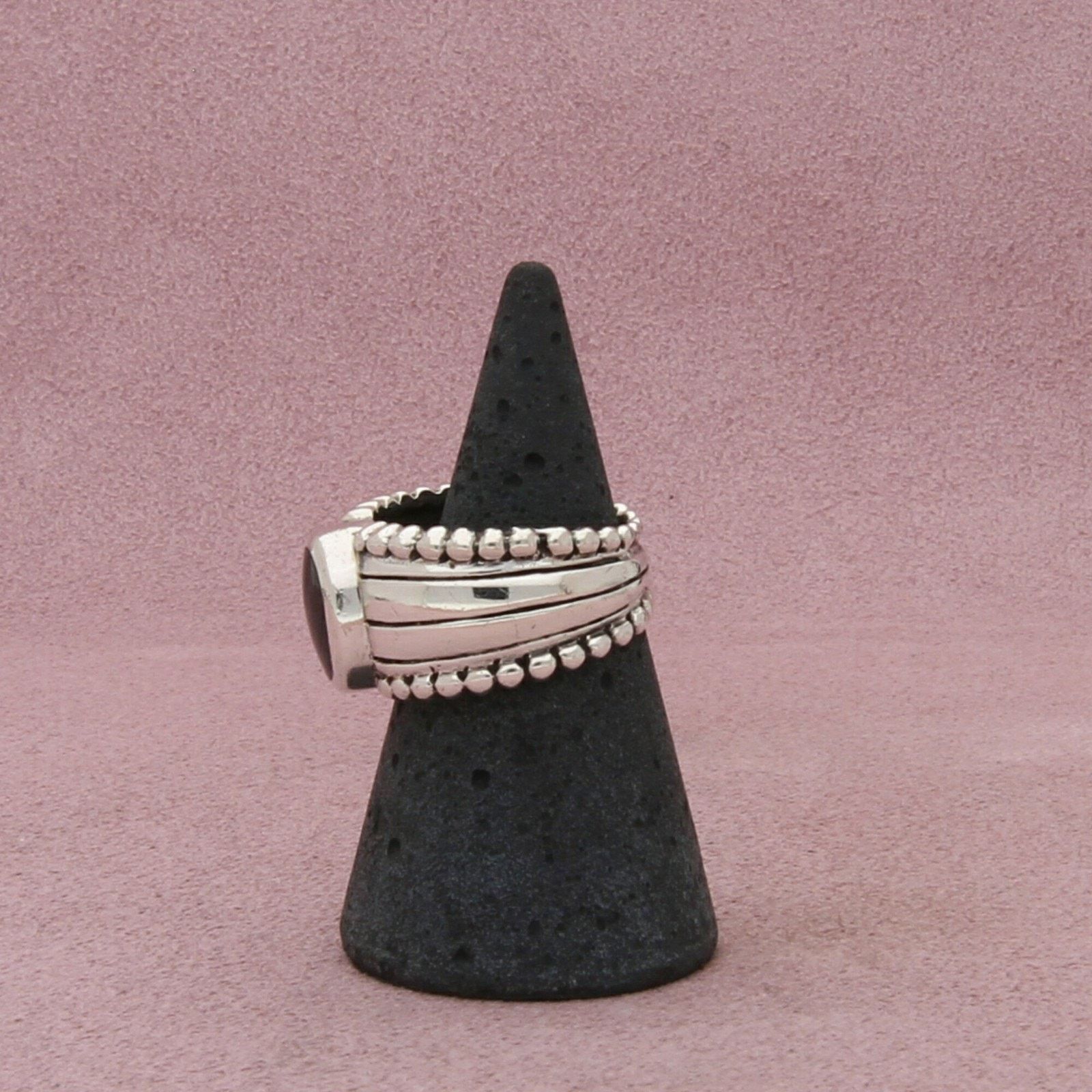 Sterling Silver sterling silver vintage beaded onyx band ring size 6.75 Size ONE SIZE - 2 Thumbnail