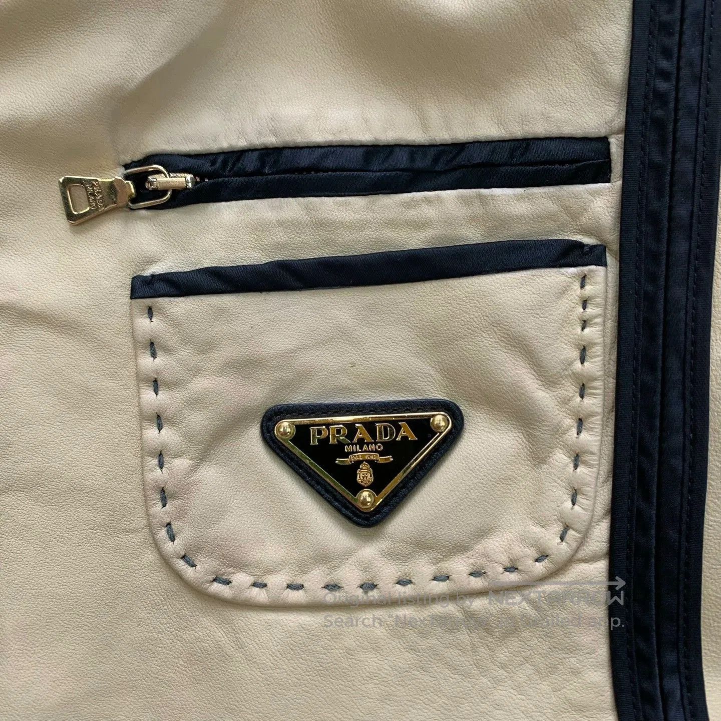 Prada beige short leather jacket with triangle logo. Size M / US 6-8 / IT 42-44 - 8 Thumbnail