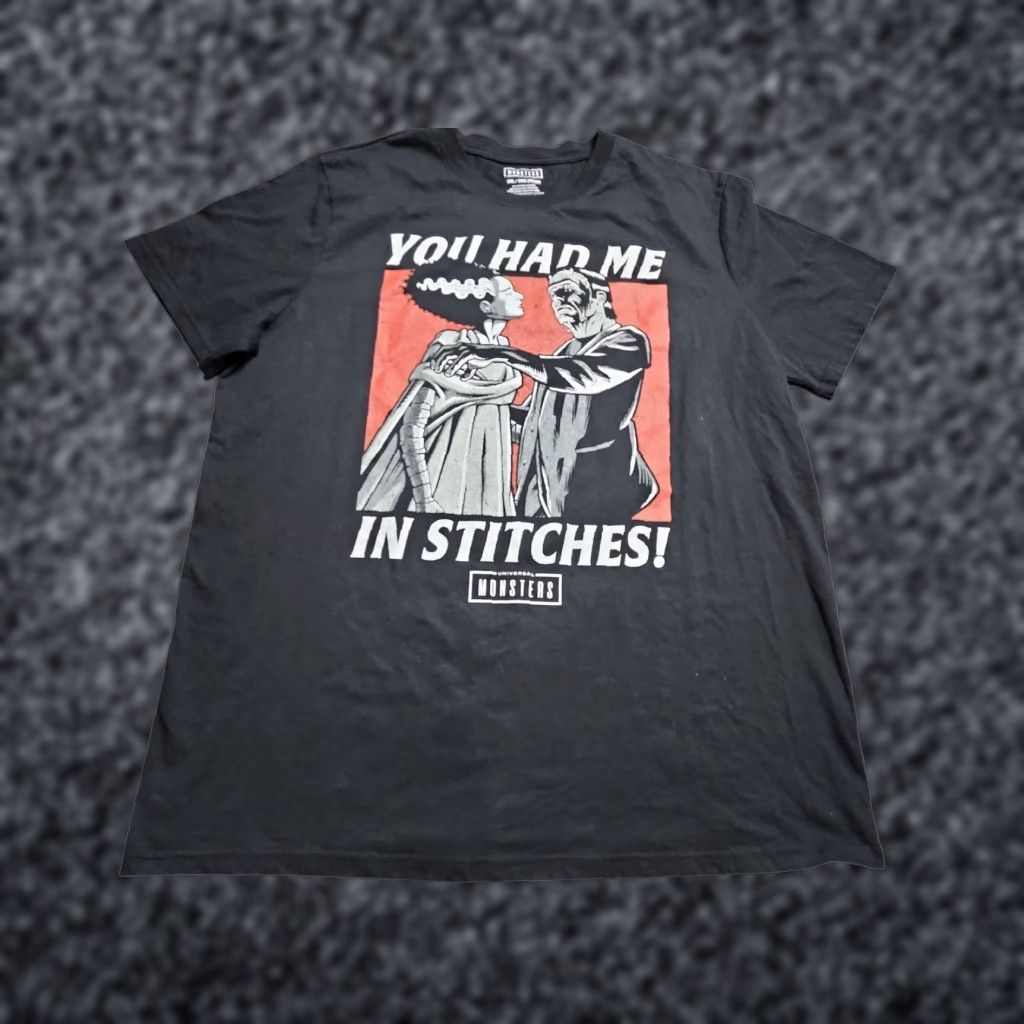 Vintage VINTAGE Universal Monsters Men's T-Shirt Halloween Frankenstein Bride Graphic Print Crew Neck Short Sleeve 3XL Black Size US XXL / EU 58 / 5 - 1 Thumbnail