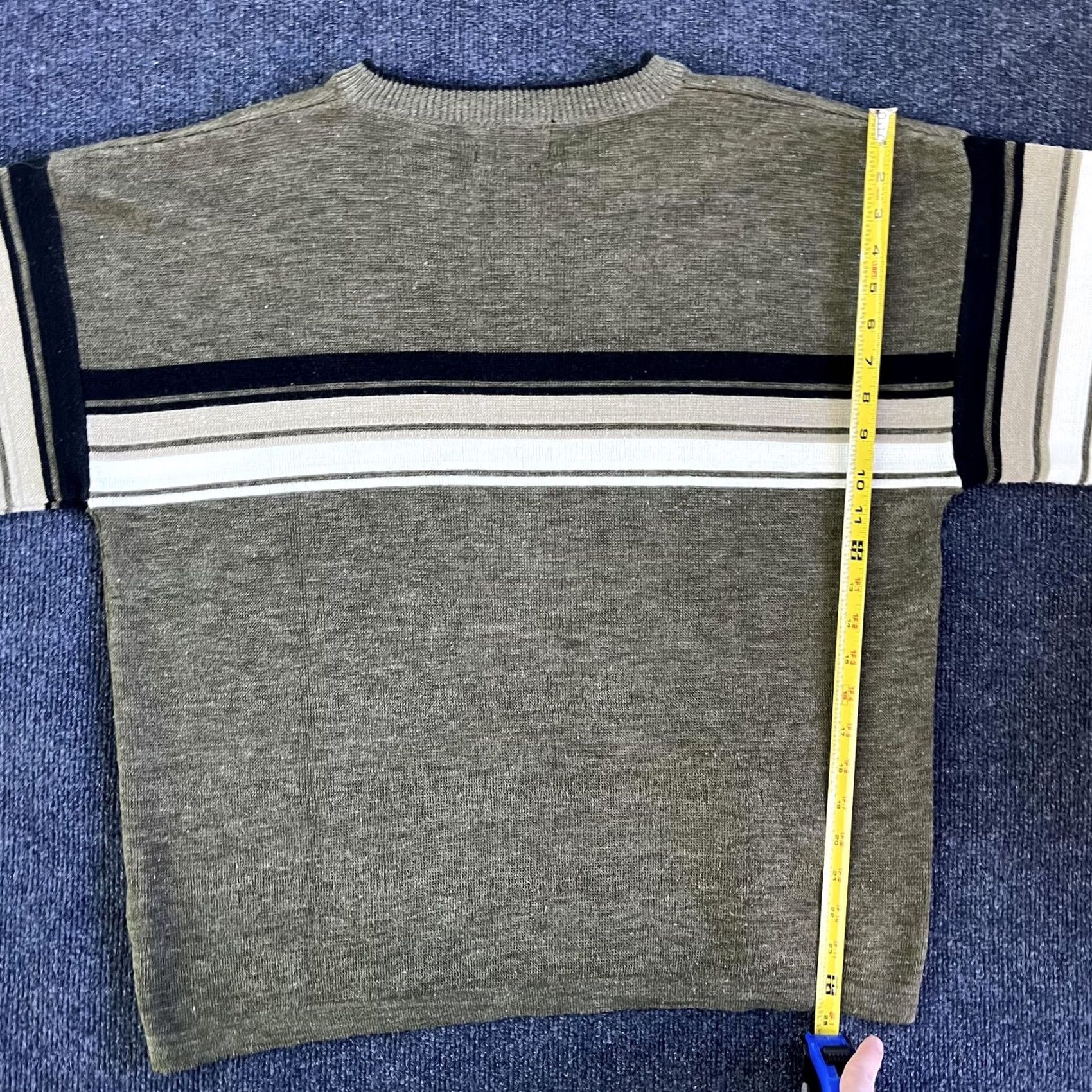 Vintage VINTAGE Zonz Sweater Mens XL Gray Stripe V-Neck Pullover 100% Acrylic Ribbed Knit Striped Mens XL Gray Navy Cream Tan Light Blue Size US XL / EU 56 / 4 - 4 Thumbnail