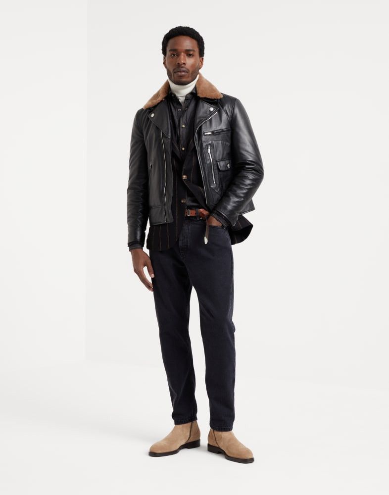 Brunello Cucinelli o1w1db10825 Padded Leather Jacket in Black Size US M / EU 48-50 / 2 - 2 Thumbnail