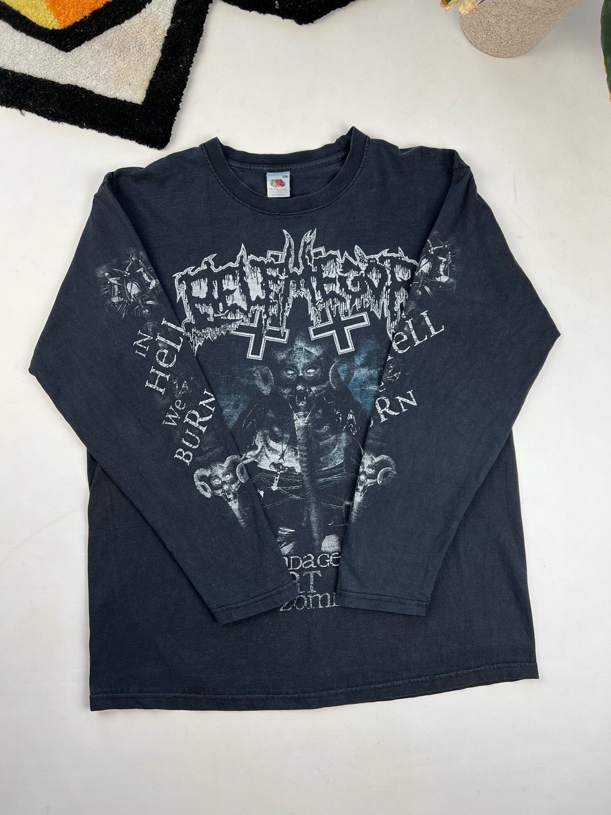 Vintage 2000s Belphegor Bondage Goat Zombie Faded Black Tee