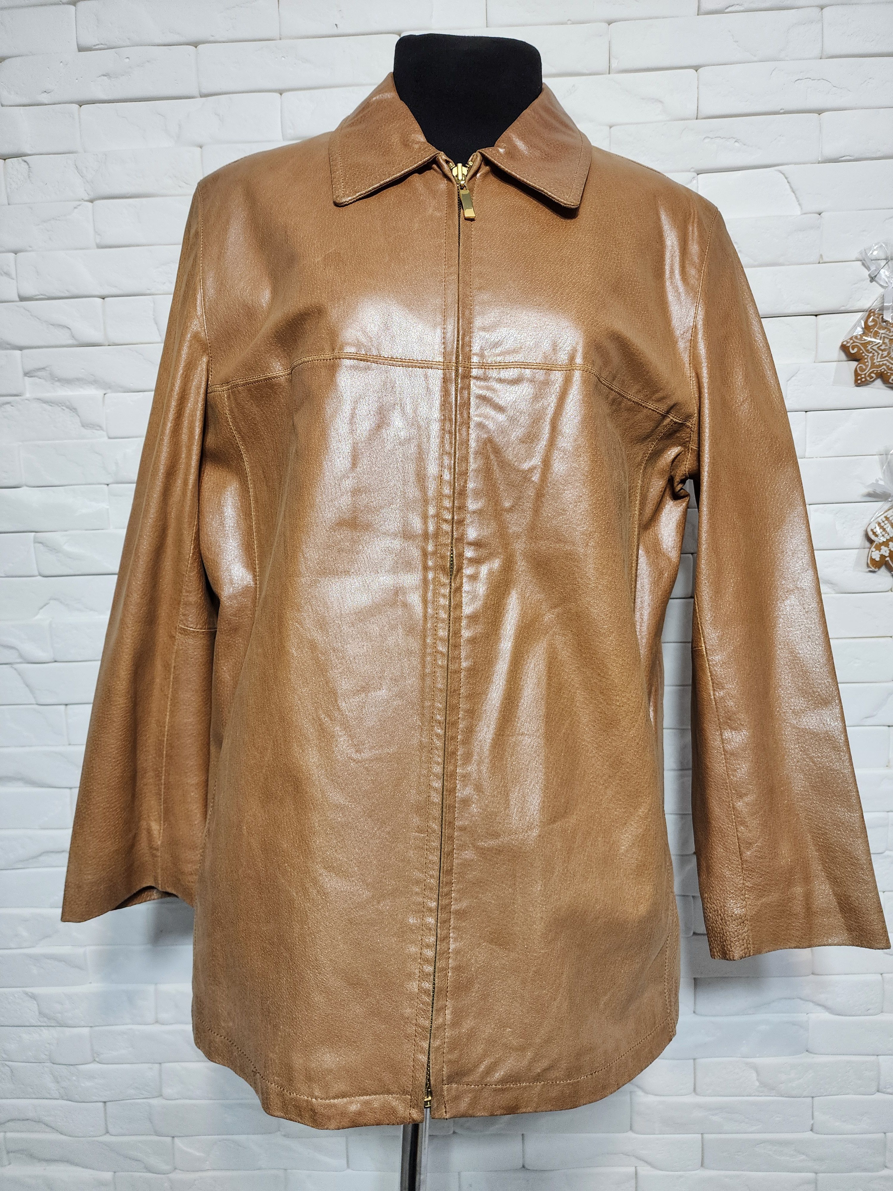 Other Brown Leather Jacket: Women's Zip-Up, Medium Softness Size XL / US 12-14 / IT 48-50 - 1 Thumbnail