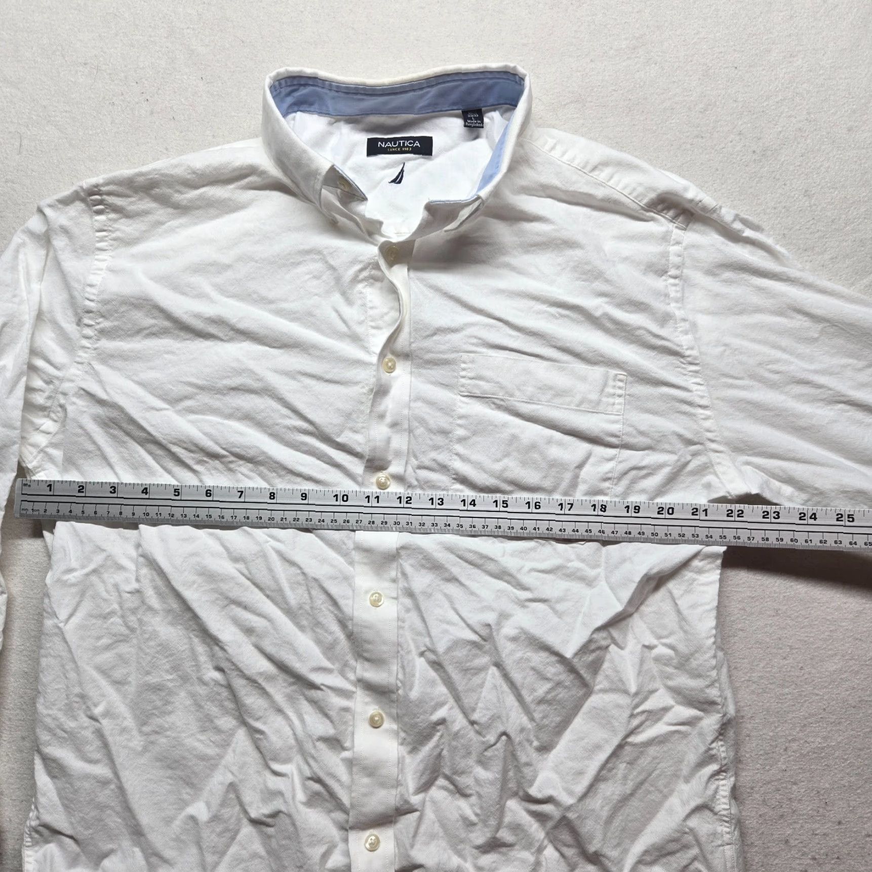 Nautica Nautica Dress Shirt Solid White Button Up Dress Long Sleeve Adult Men 16.5 L Slim Size 42R - 4 Thumbnail