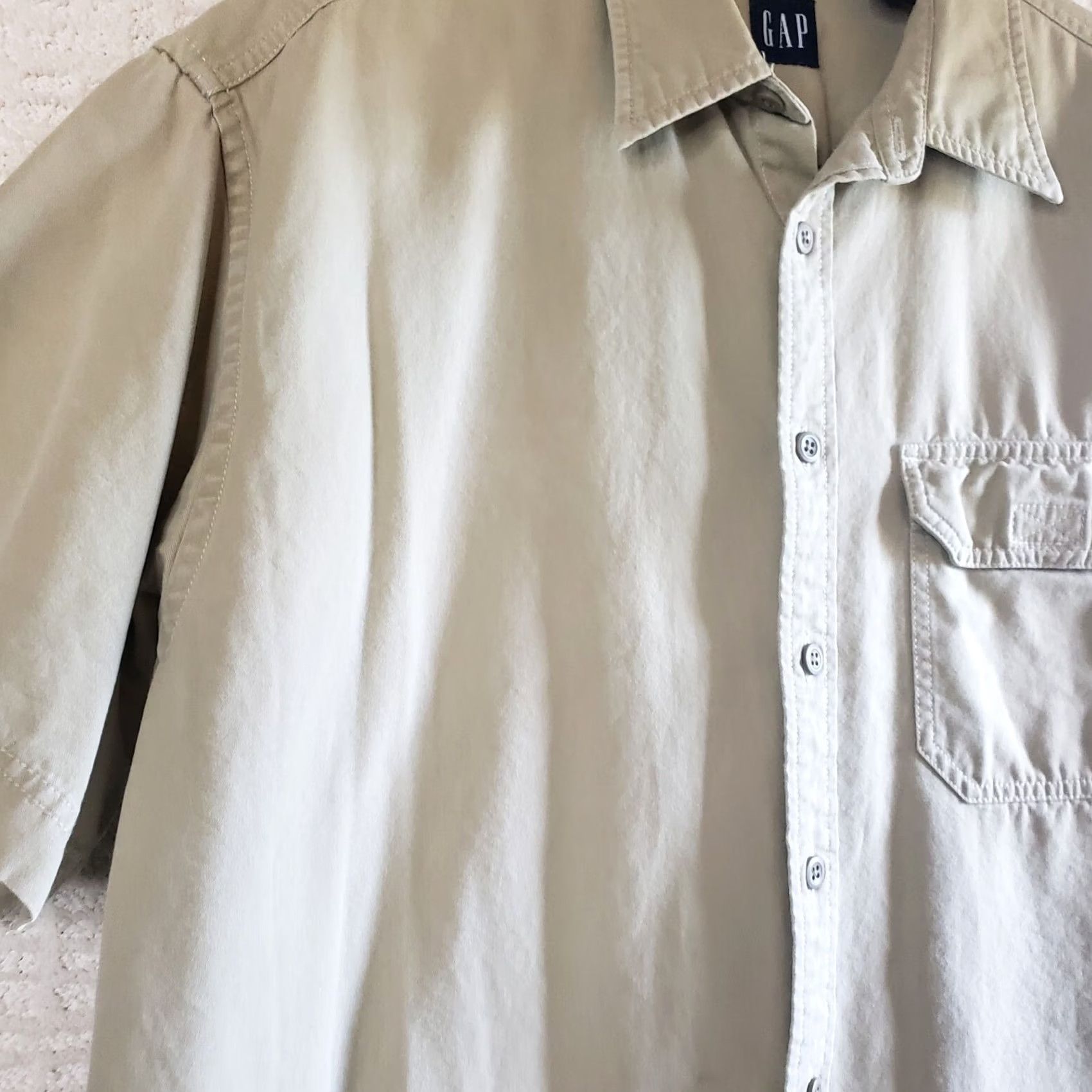 Gap GAP Button-Down Shirt Men L Tan Canvas Safari Short Sleeve 100% Cotton Size US L / EU 52-54 / 3 - 4 Thumbnail