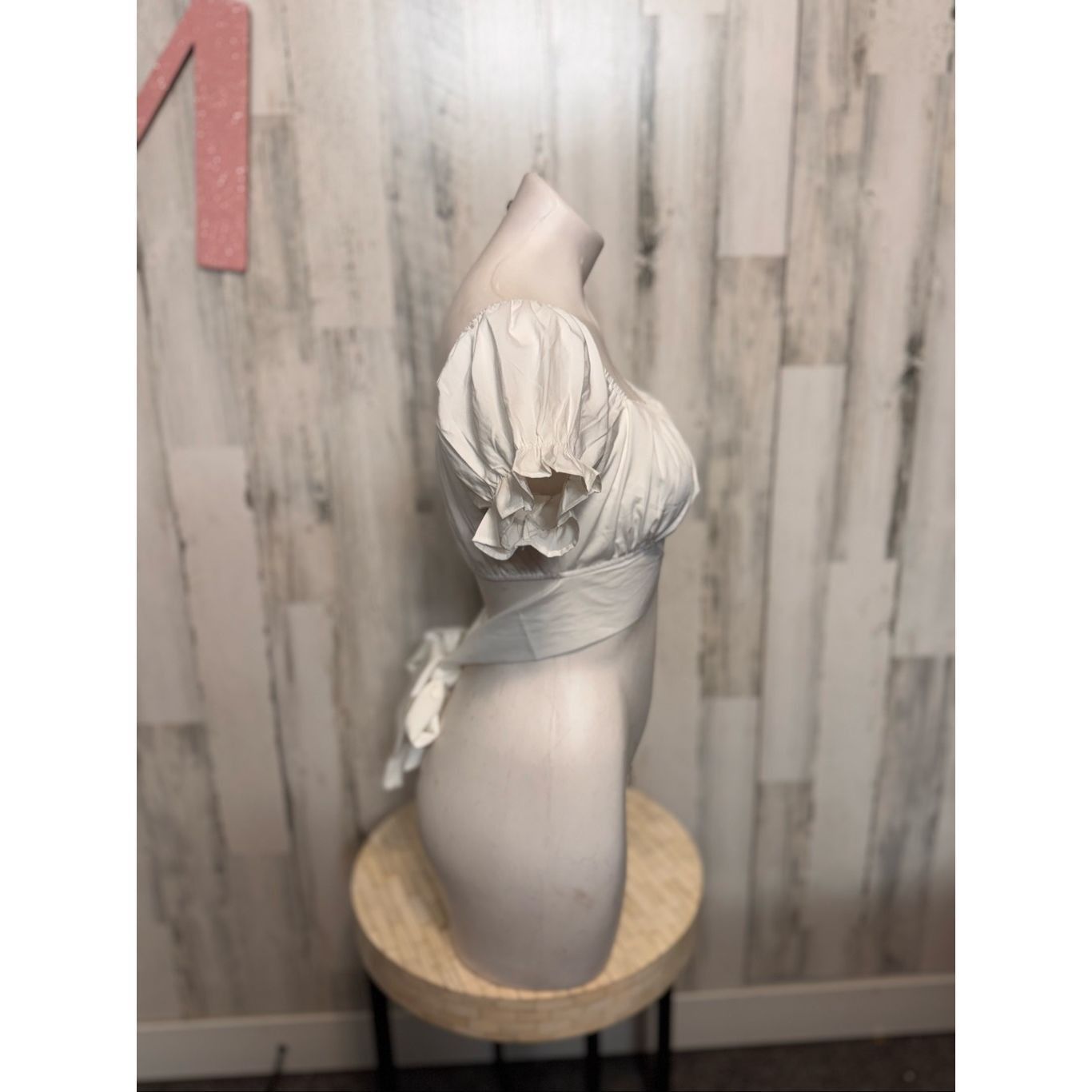 Other Lyaner White Puff Sleeve Tie Back Crop Top Medium Boho Cottagecore Blouse NWT Size M / US 6-8 / IT 42-44 - 6 Thumbnail