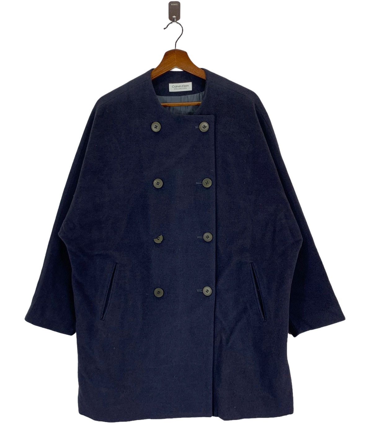 image of Designer Calvin Klein Collection Wool Button Coat in Dark Gray, Men's (Size Medium)