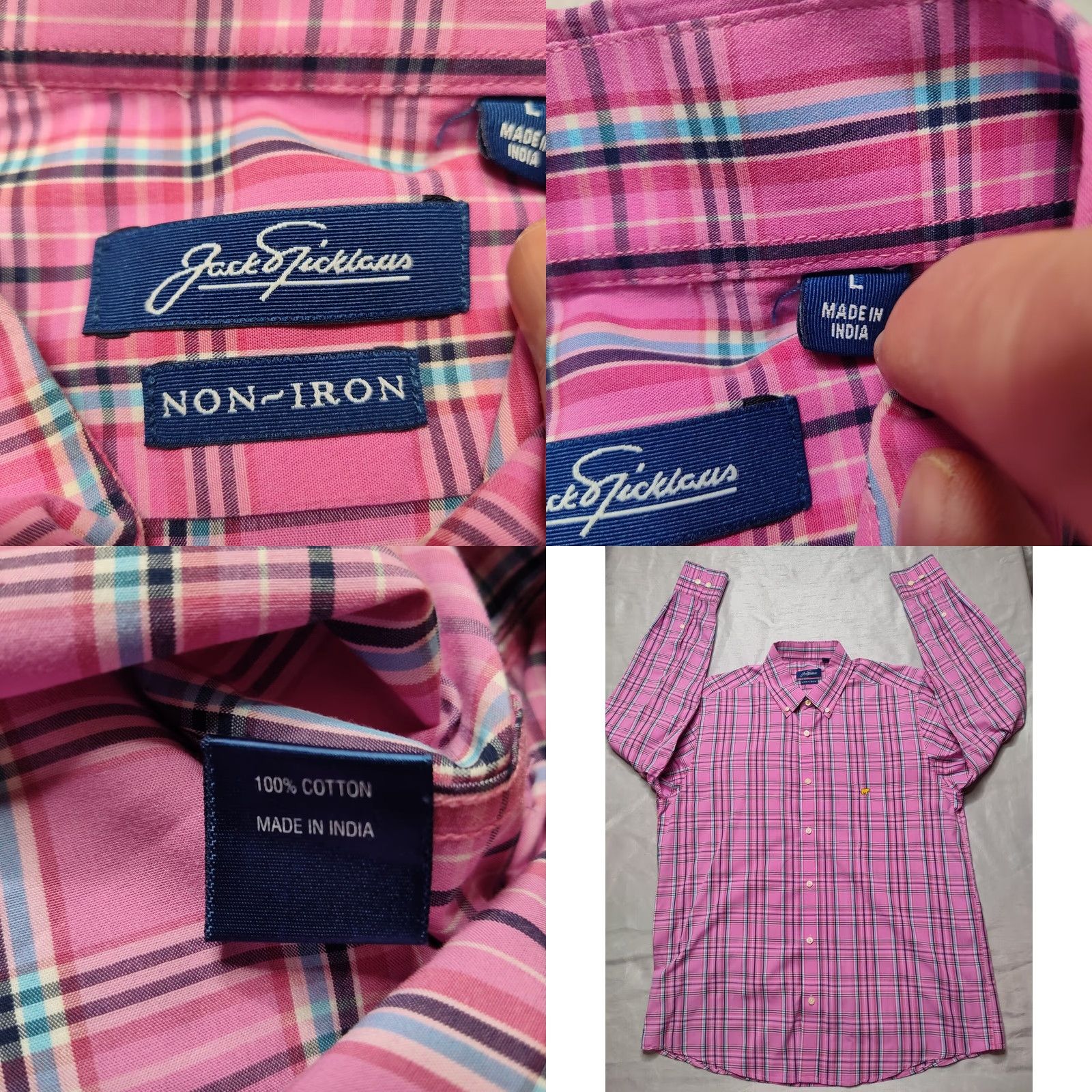 Pinko JACK NICKLAUS NON-IRON Men Large Pink Plaid L/S Button-Up Shirt EUC Size US L / EU 52-54 / 3 - 8 Thumbnail