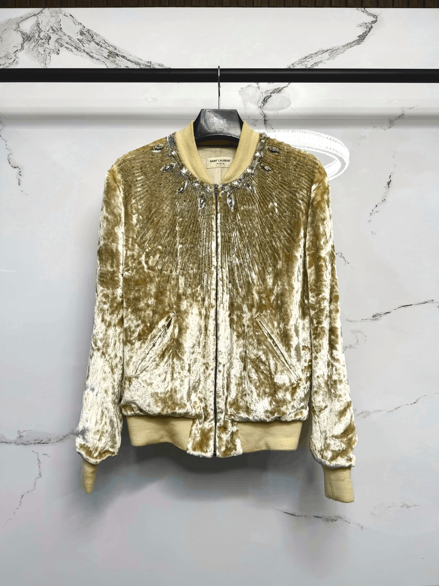 Saint Laurent Paris luxurious velvet bomber jacket with rhinestones Size M / US 6-8 / IT 42-44 - 1 Thumbnail