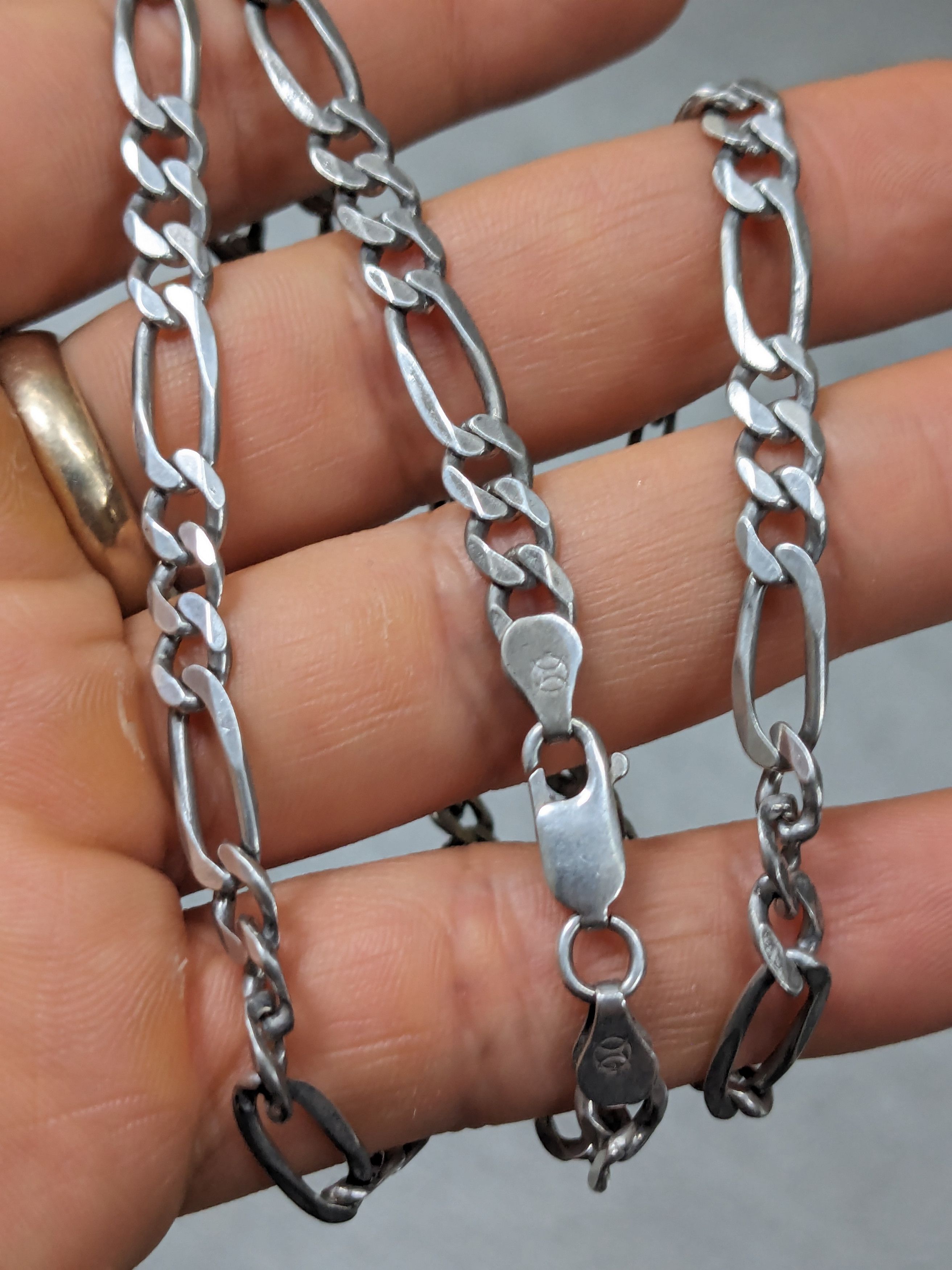 Jewelry Vintage Sterling Silver Necklace Figaro Italy 24" 90s Y2K Size ONE SIZE - 10 Thumbnail