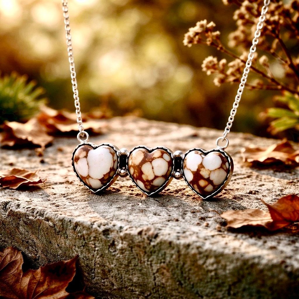 & Other Stories Wild Horse Jasper Three Stone Heart Necklace Sterling Silver Size ONE SIZE - 4 Thumbnail