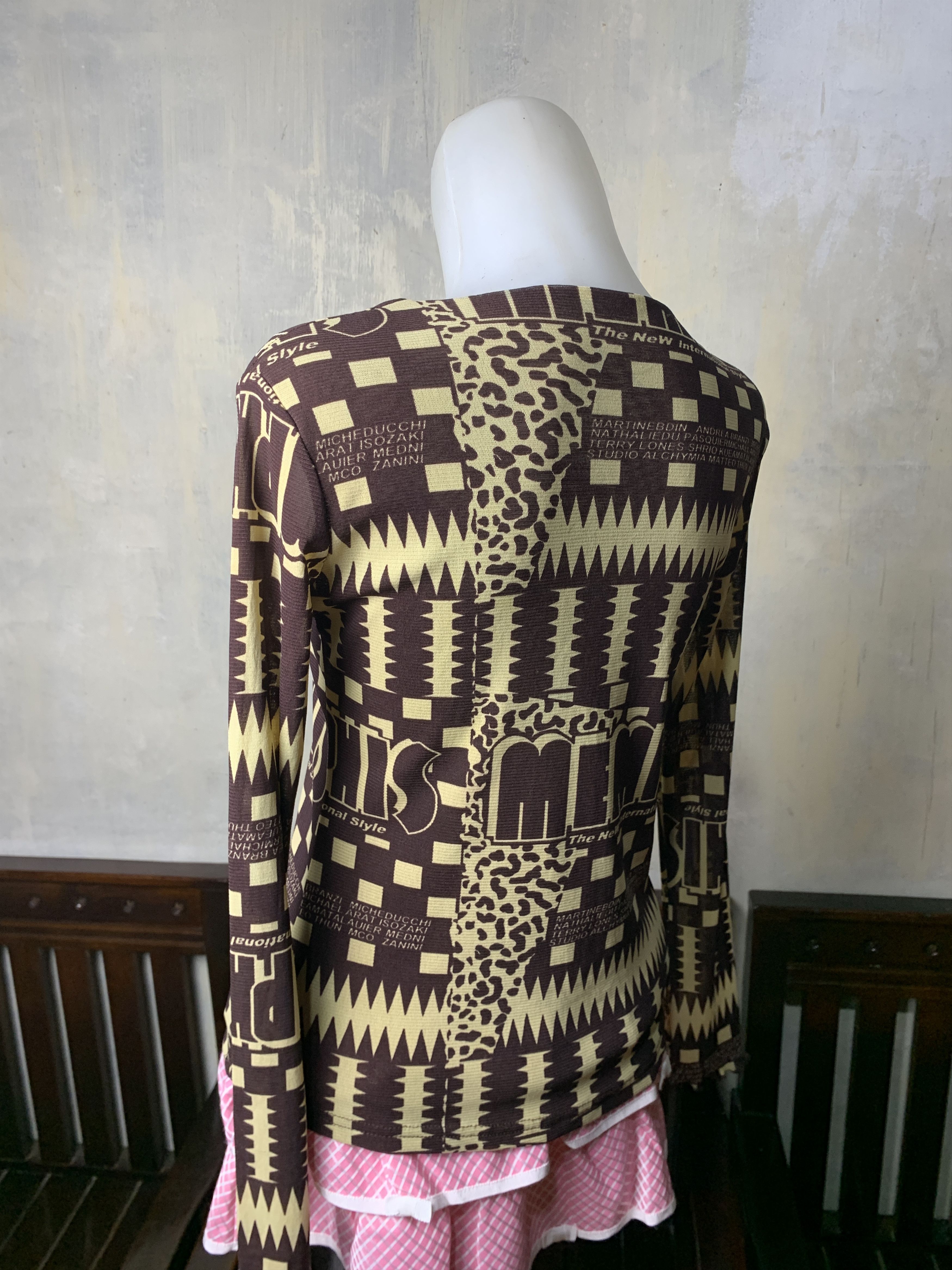 Japanese Brand Dan Mey Brown Memphis Zigzag Mesh Top (S) Size S / US 4 / IT 40 - 3 Thumbnail