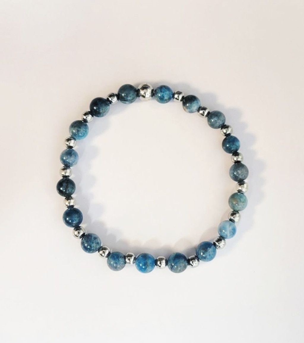 Handmade Natural gemstone Blue Apatite 6mm dainty beaded bracelet 7" Size ONE SIZE - 1 Thumbnail