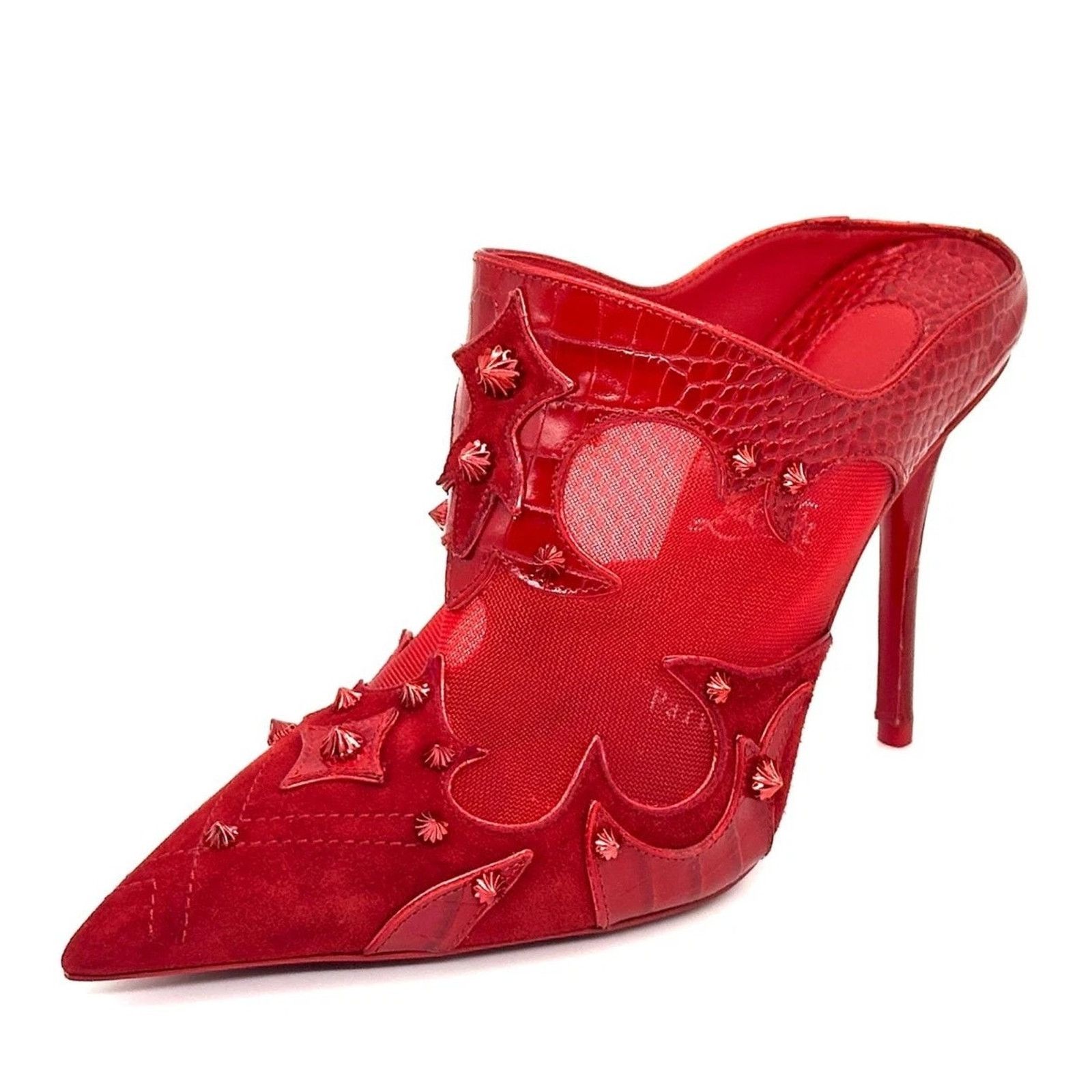 Christian Louboutin Christian Louboutin Red Mulatiag 100 Suede Mule Pumps 39.5 Size US 9.5 / IT 39.5 - 4 Thumbnail