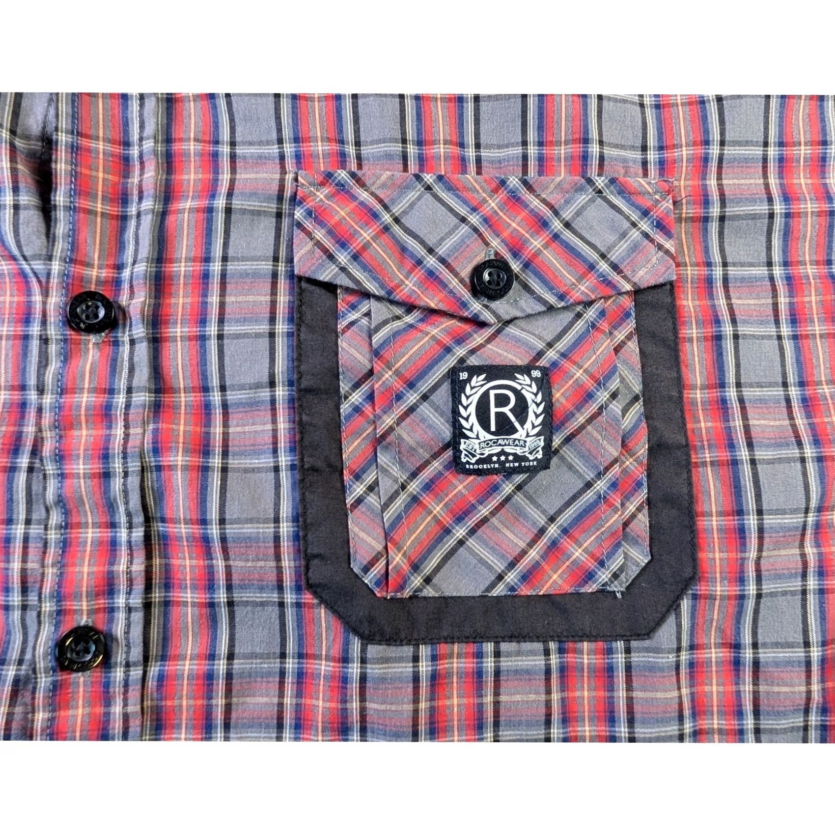 Rocawear Rocawear Classic Button-Up Shirt Multicolor Plaid 4XBig & Tall Mens Long Sleeve Collared Elbow Patches Pockets Hip Hop Casual Shirt Size US XXL / EU 58 / 5 - 3 Thumbnail