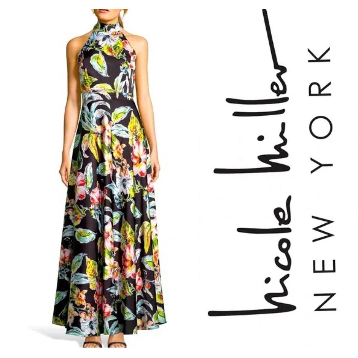 Nicole Miller New York Floral Print Halter Maxi Dress Size 6
