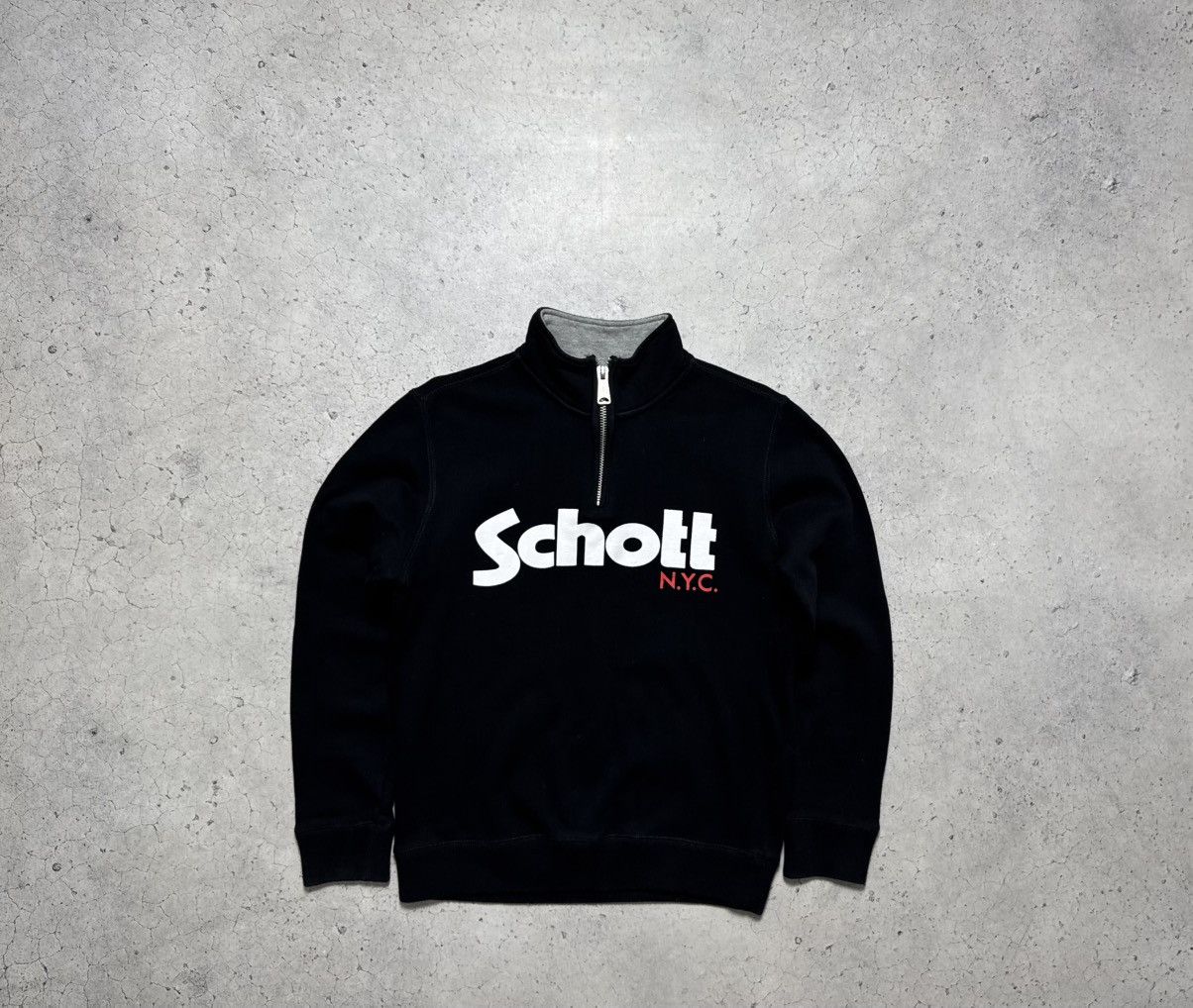 Schott Schott Nyc 1/4 Zip Sweatshirt Black Big Logo Size US S / EU 44-46 / 1 - 2 Thumbnail