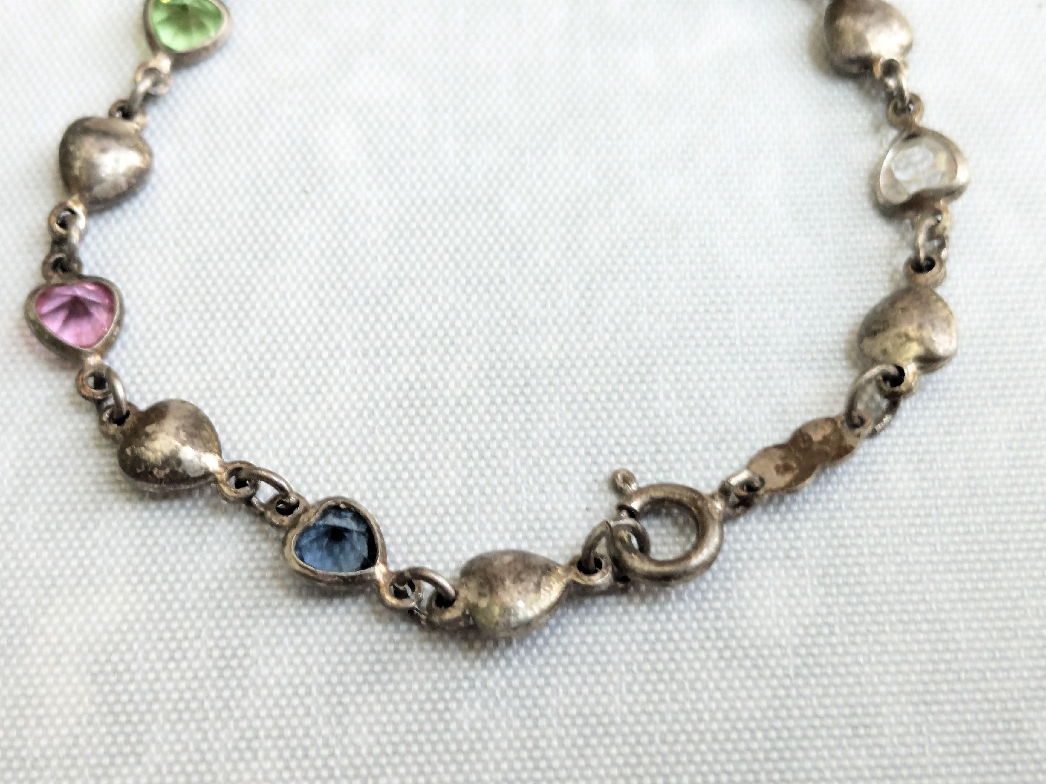 Jewelry Vintage Sterling Silver Tennis Bracelet Hearts 7" Y2K Size ONE SIZE - 2 Thumbnail