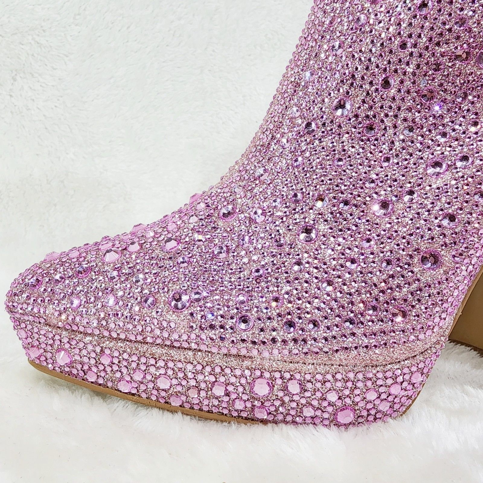 Other Pink Rhinestone 4.5" Block Heel Mini Platform Ankle Boots Size US 6 / IT 36 - 6 Thumbnail