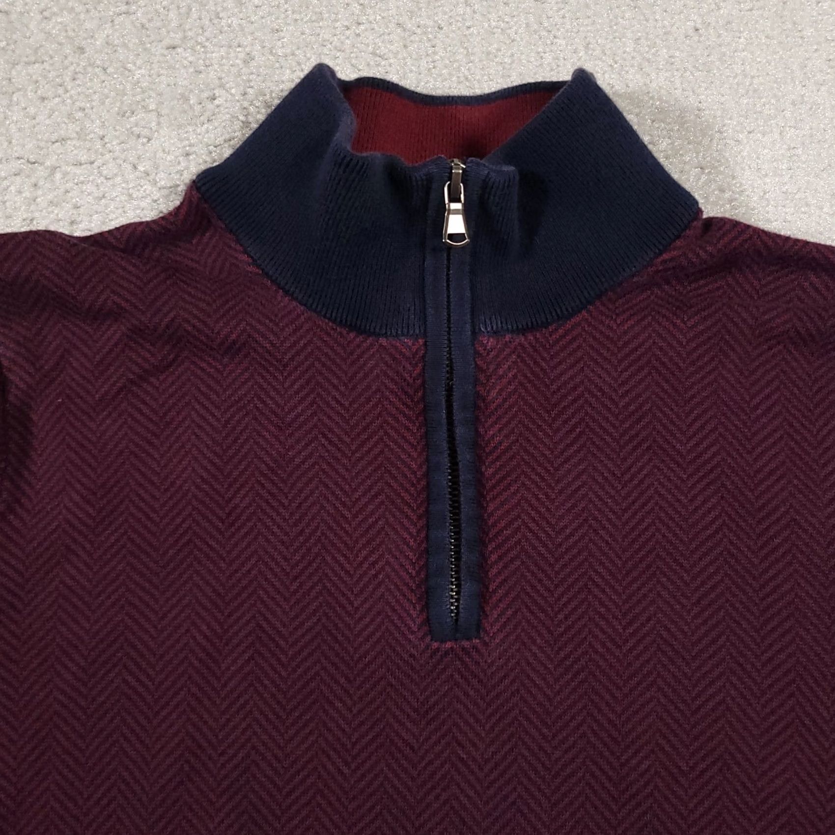 Lands' End Lands' End Supima Cotton Sweater 1/4 Zip Mock Neck Mens S Burgundy Herringbone Size US S / EU 44-46 / 1 - 3 Thumbnail
