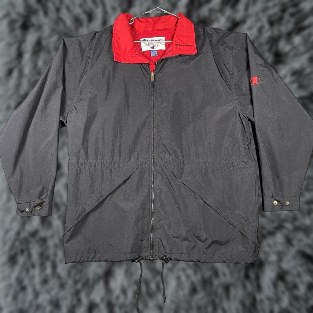Champion VINTAGE Champion Windbreaker Full Zip Jacket XL Black Hidden Hood 90s Retro Sports Men Size US XL / EU 56 / 4 - 1 Thumbnail