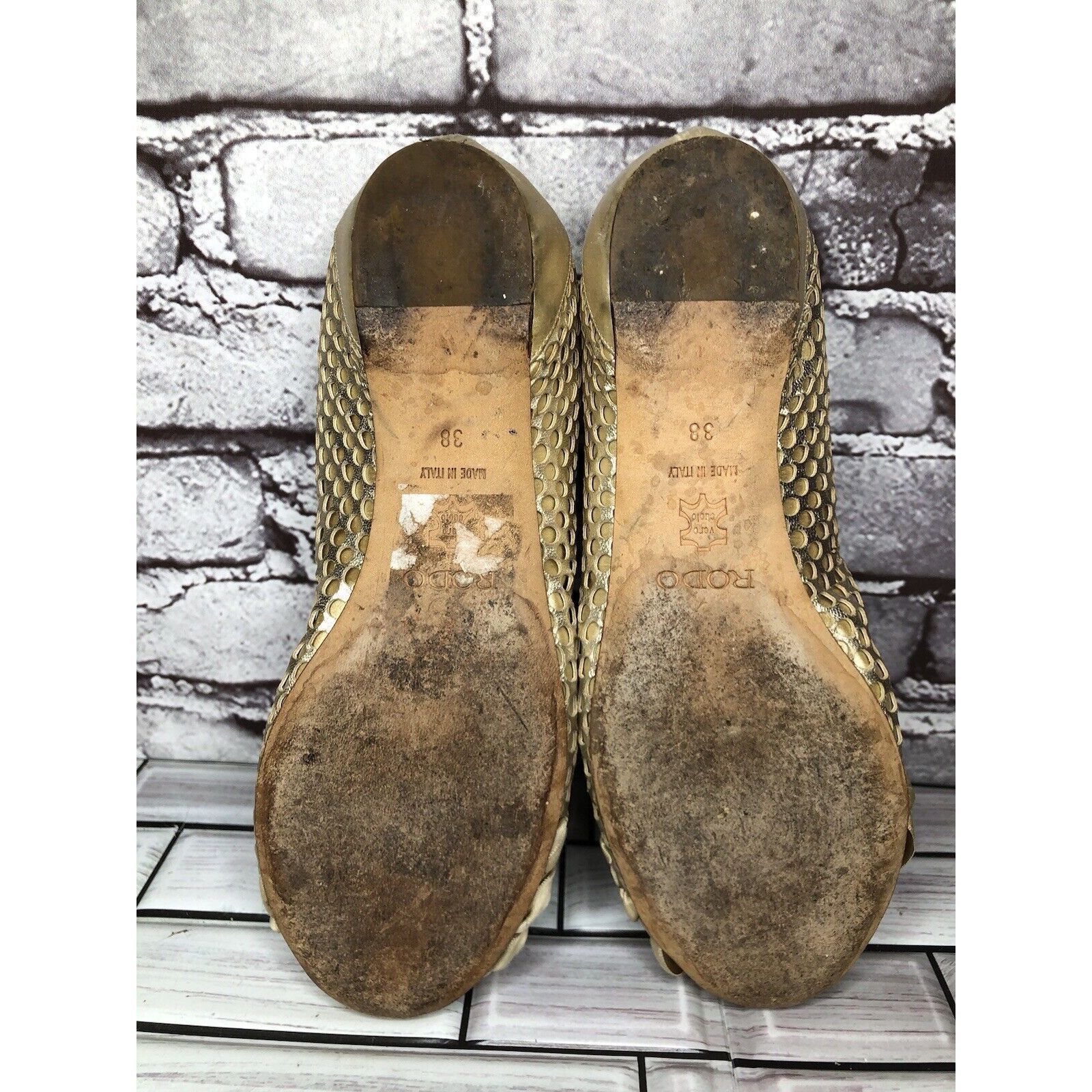 Other Rodo Beige Gold Silk Gem Rhinestone Low Pump Ballet Flats Wo Size US 7.5 / IT 37.5 - 8 Thumbnail