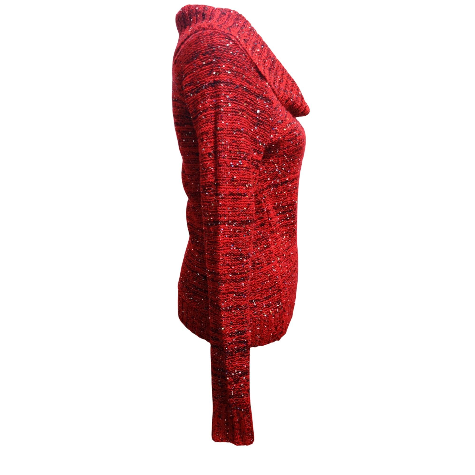 Other No Boundaries M Red Sequin Cowl Neck Sweater Shimmer Knit Of Size M / US 6-8 / IT 42-44 - 5 Thumbnail